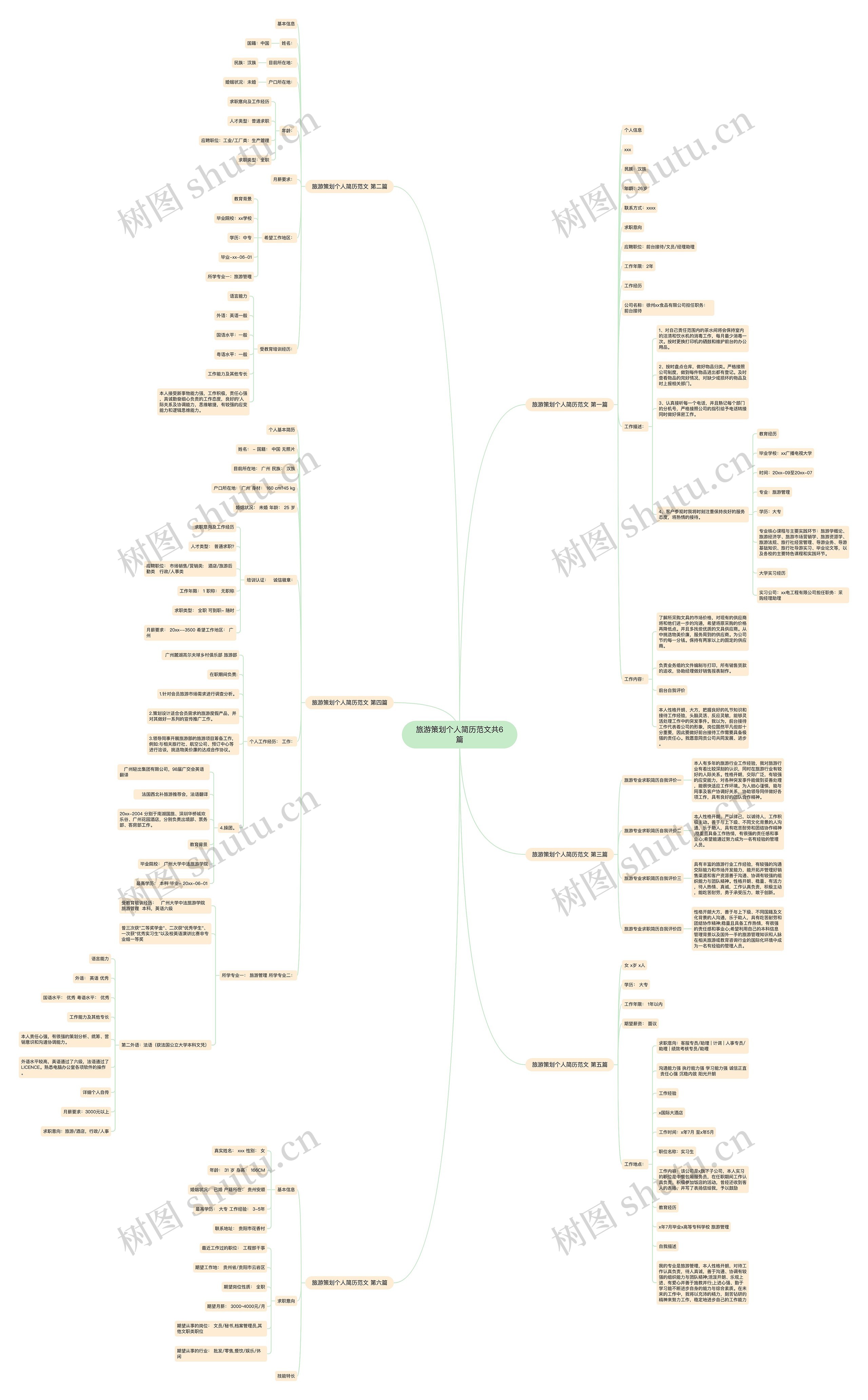旅游策划个人简历范文共6篇思维导图