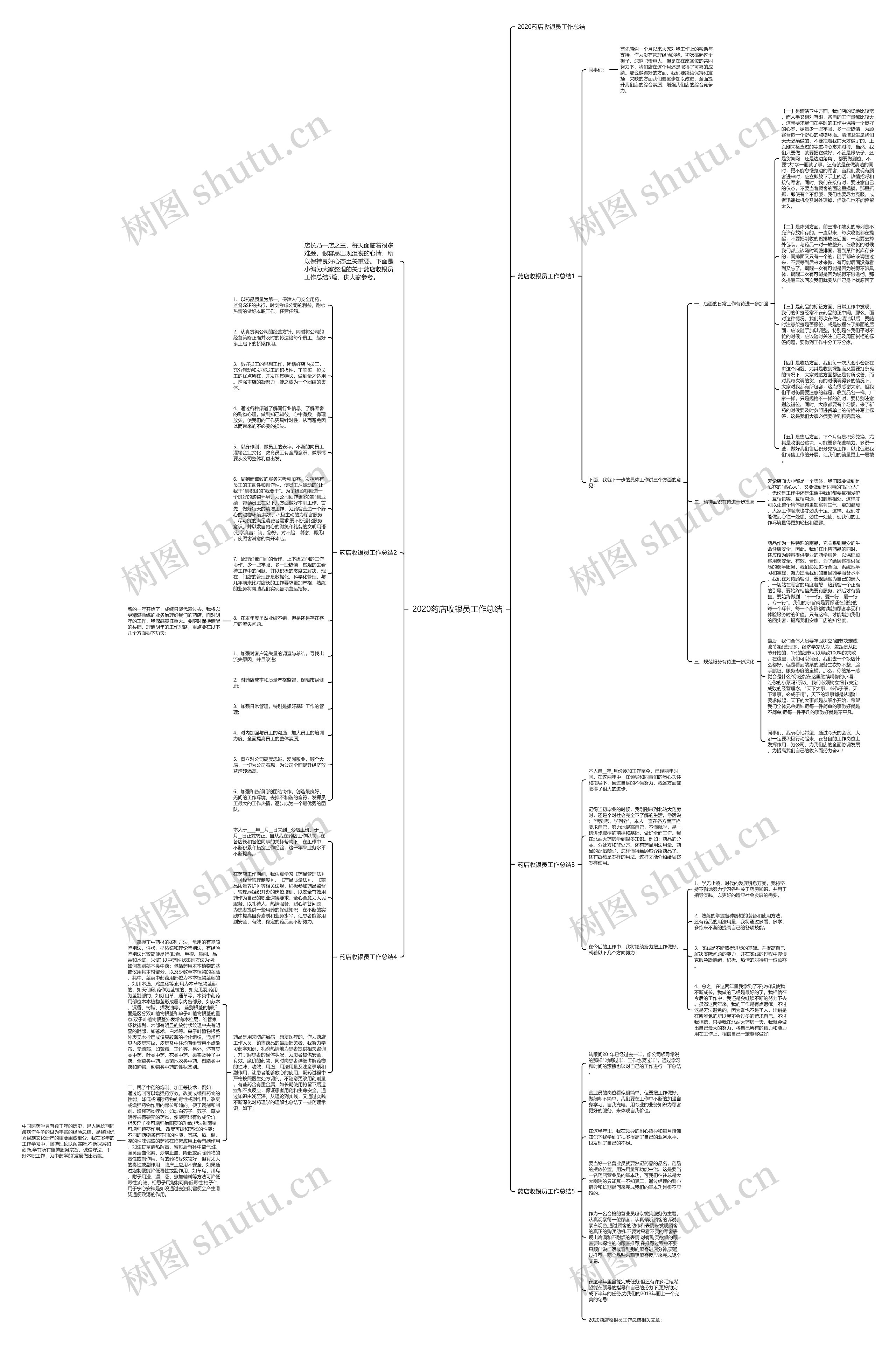 2020药店收银员工作总结思维导图