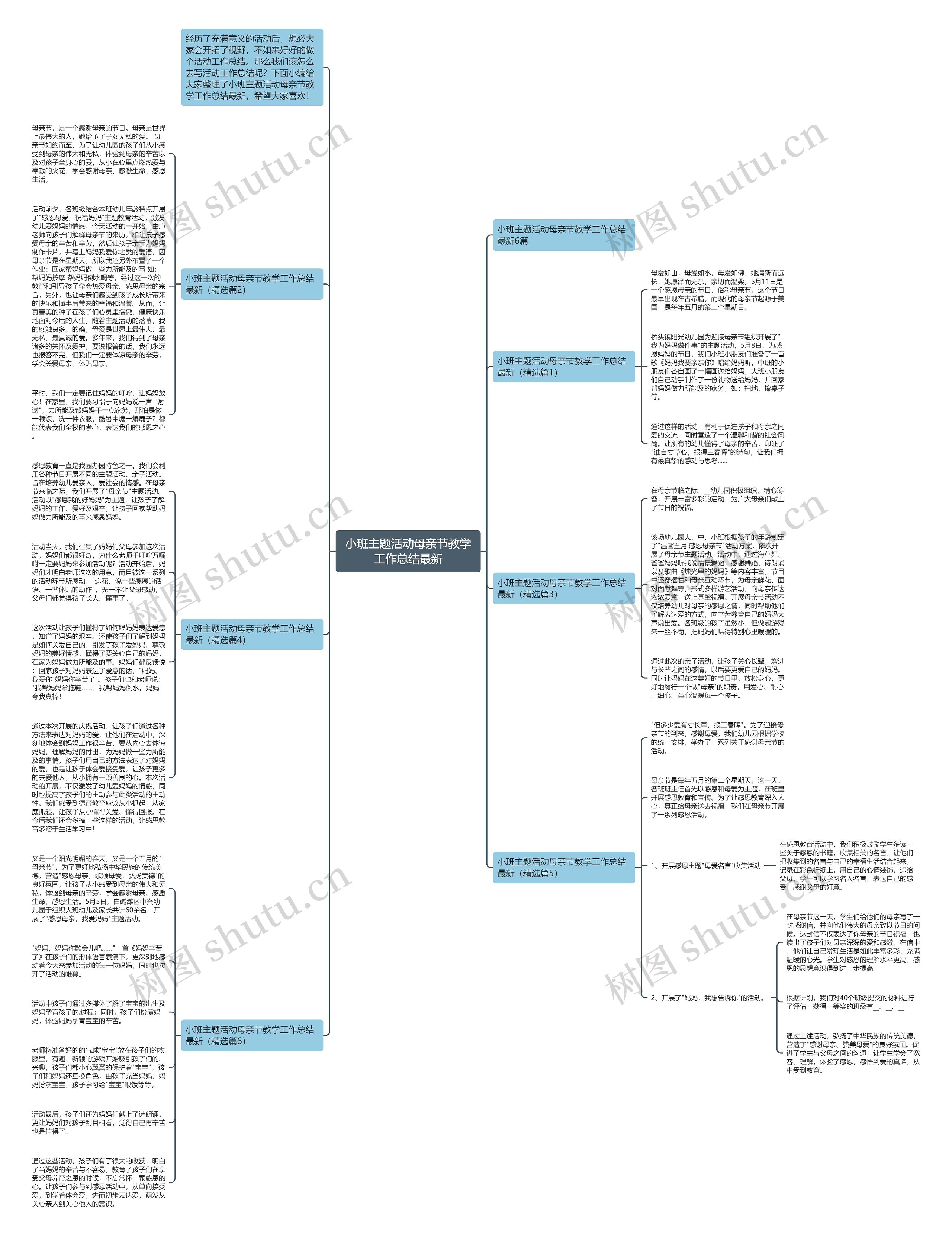 小班主题活动母亲节教学工作总结最新思维导图