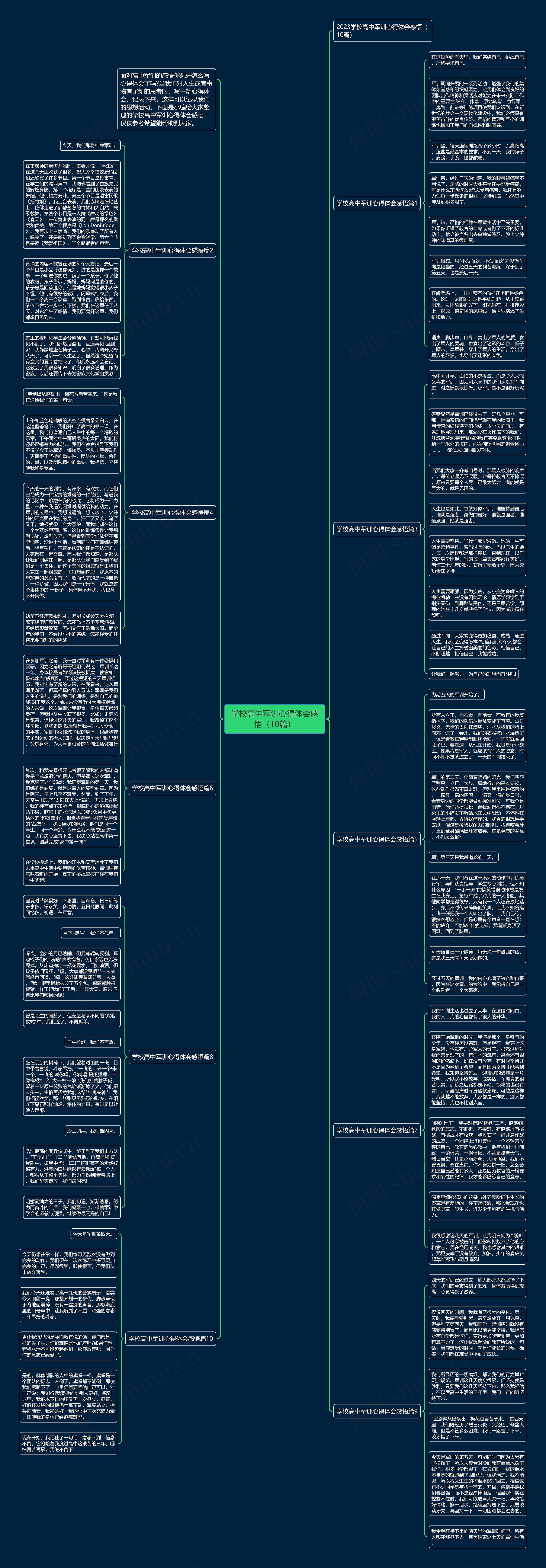 学校高中军训心得体会感悟（10篇）思维导图