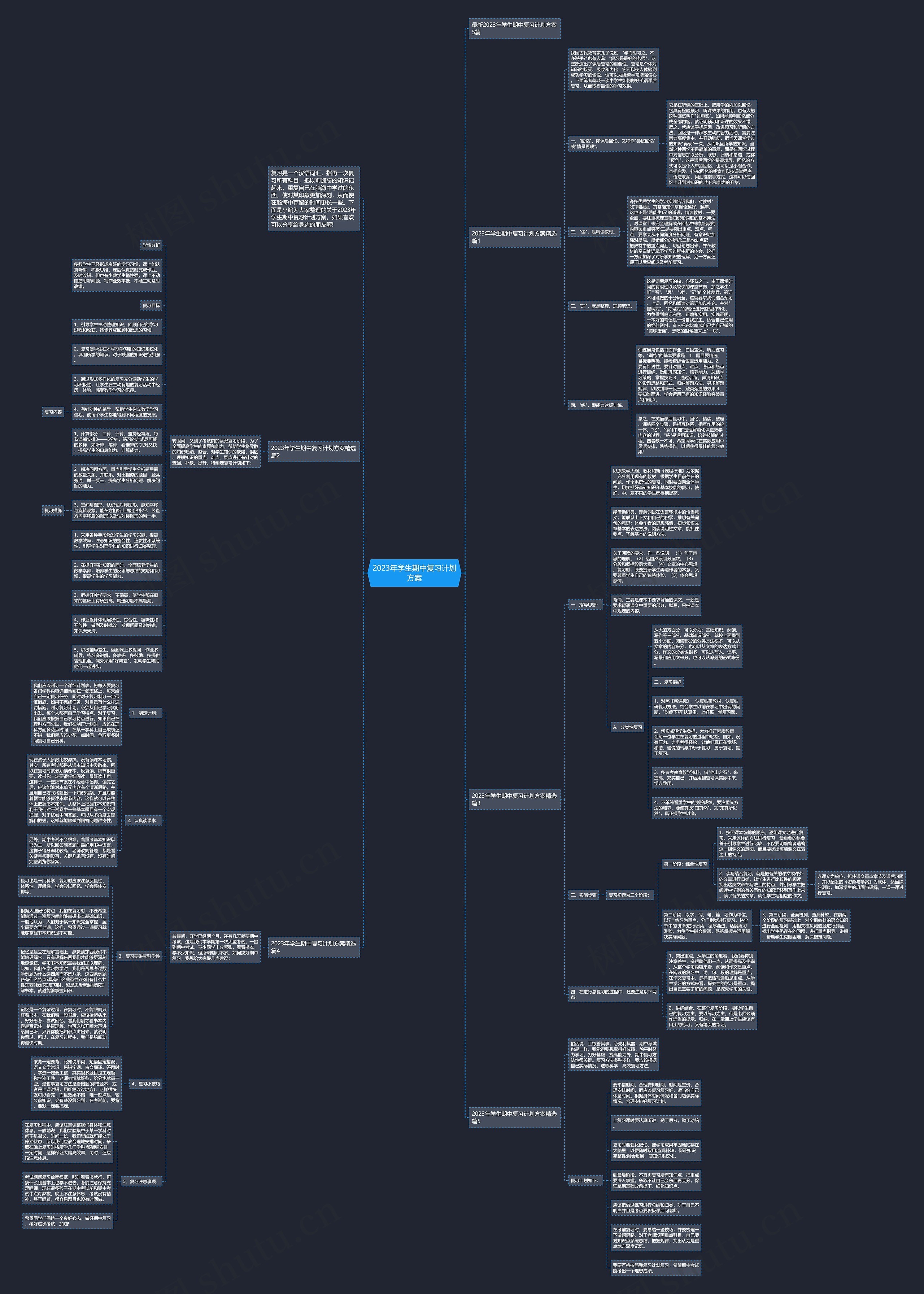 2023年学生期中复习计划方案思维导图