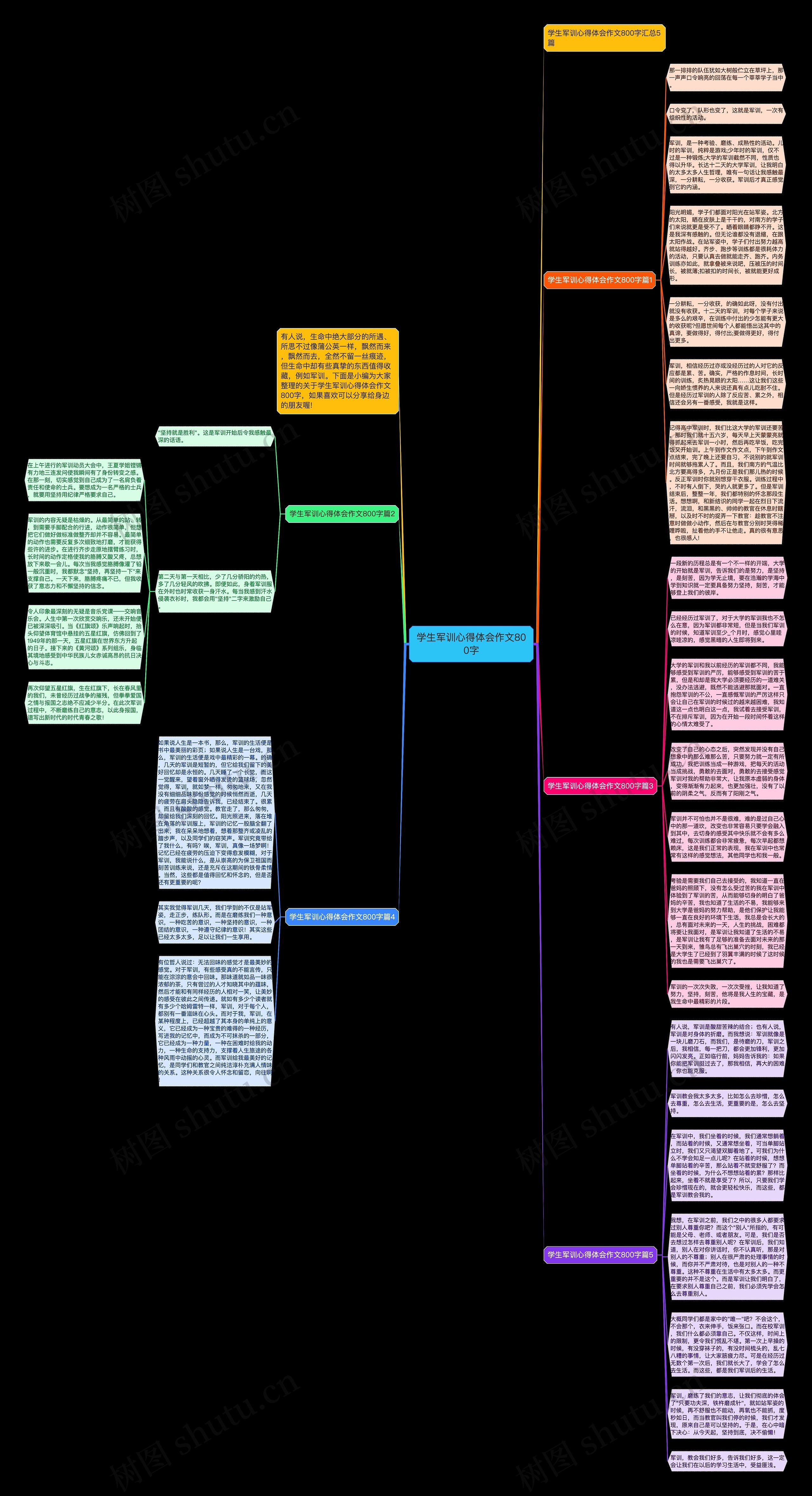 学生军训心得体会作文800字思维导图