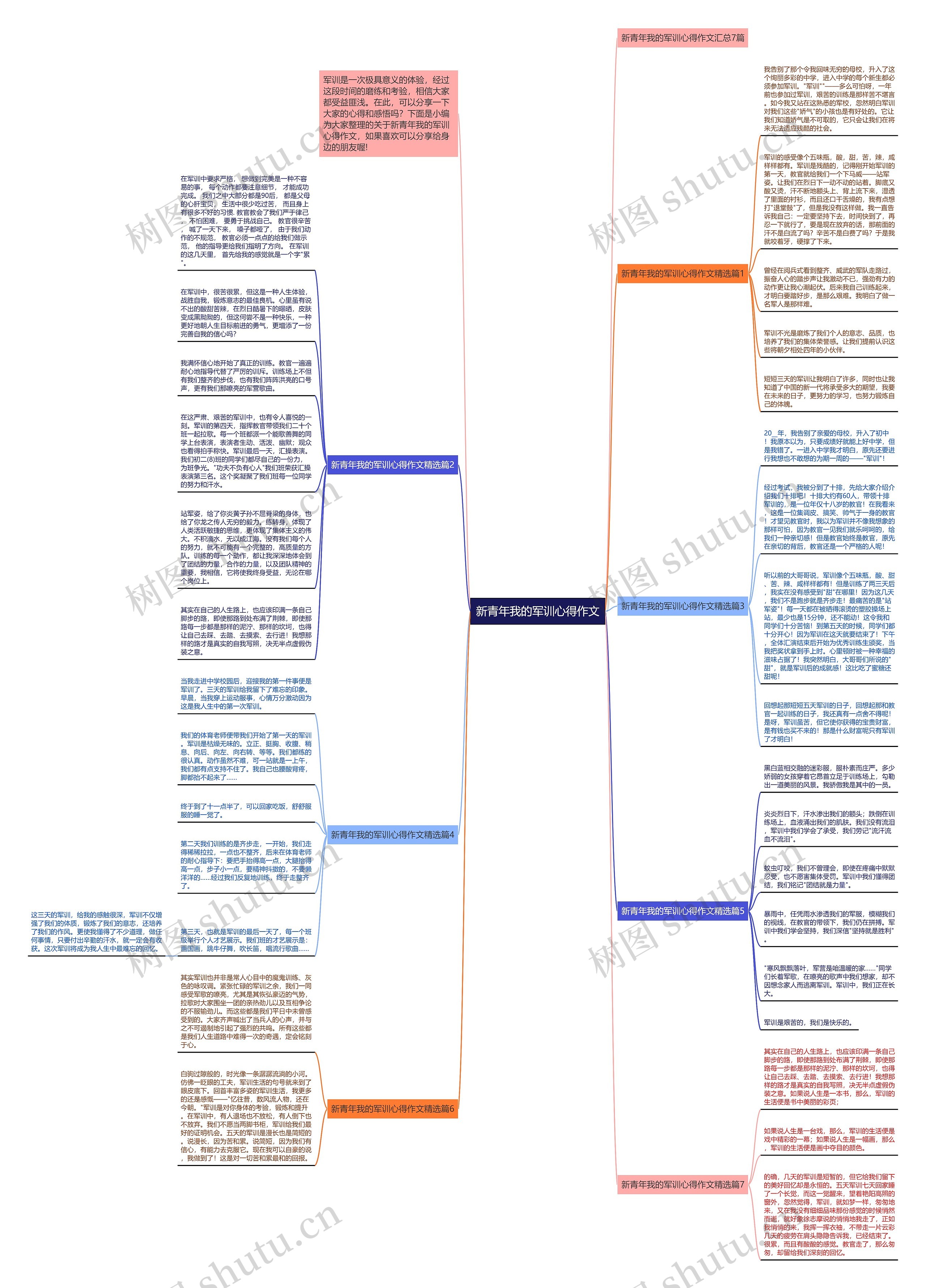 新青年我的军训心得作文思维导图