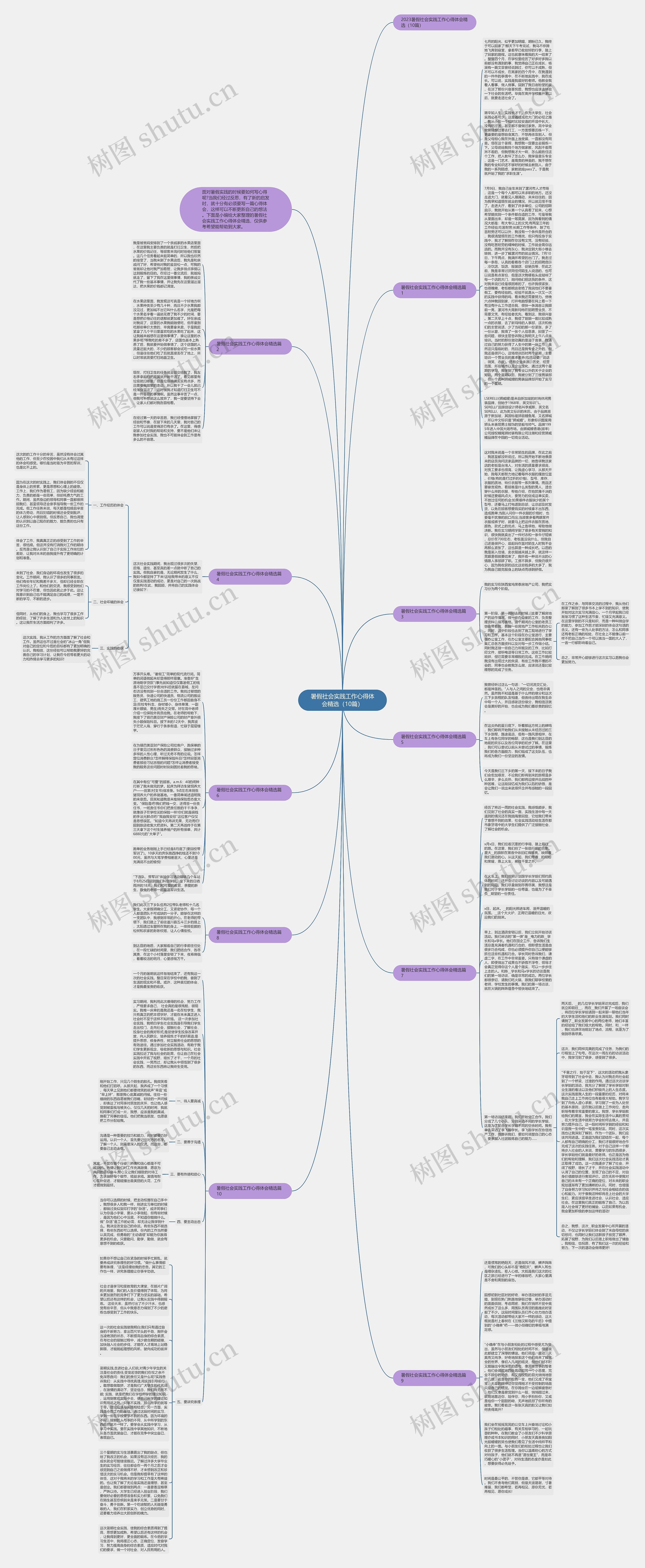 暑假社会实践工作心得体会精选（10篇）思维导图