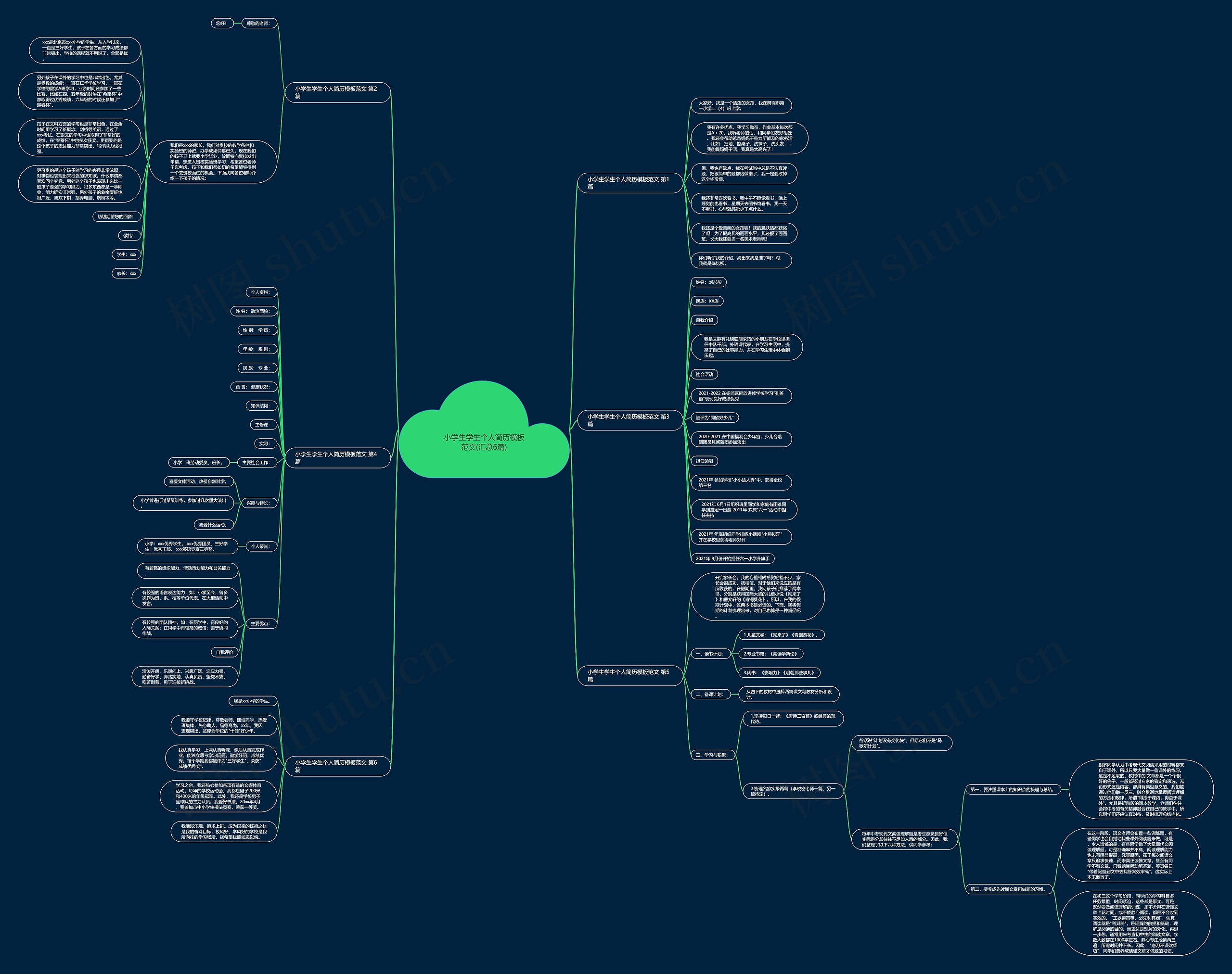 小学生学生个人简历范文(汇总6篇)思维导图