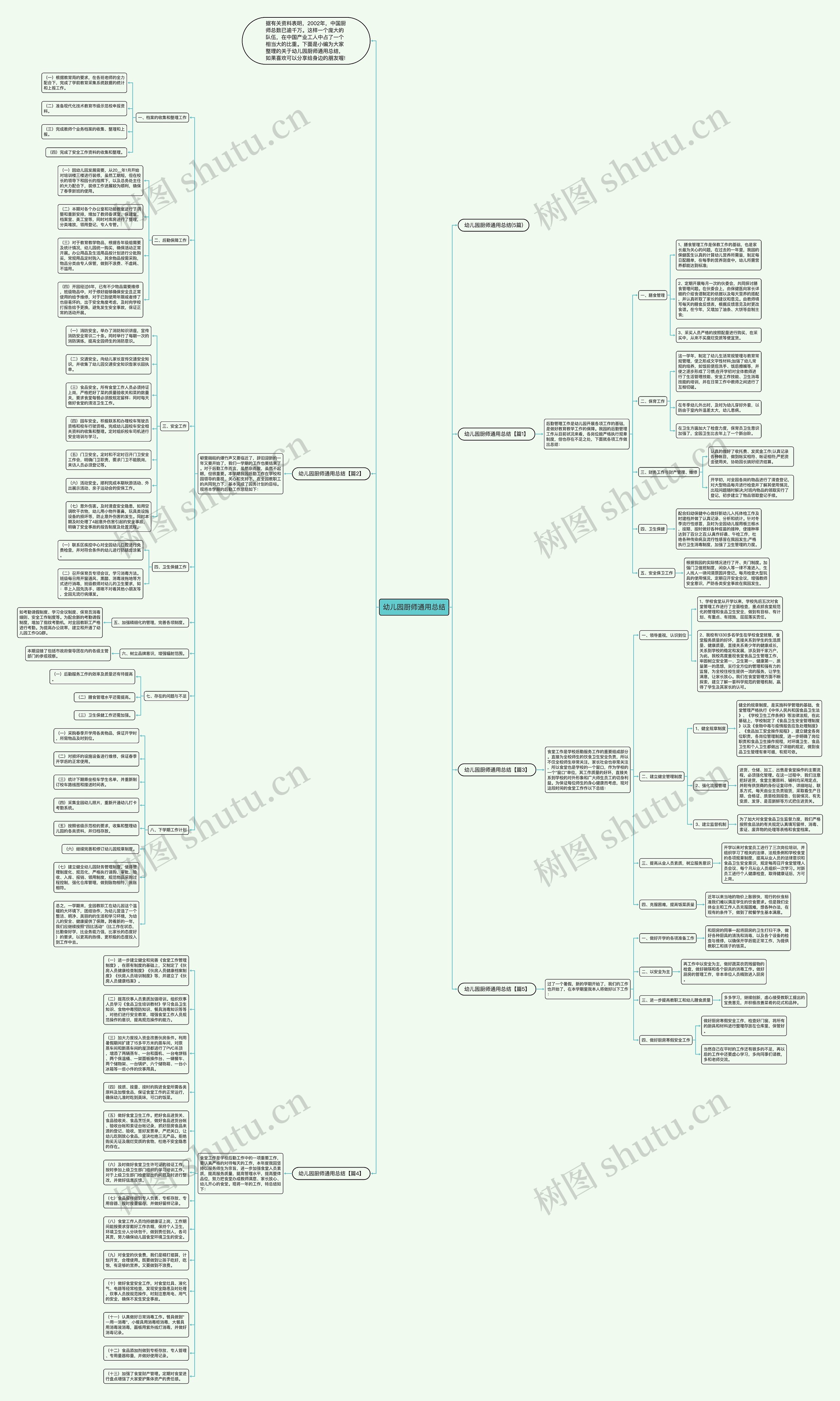 幼儿园厨师通用总结思维导图