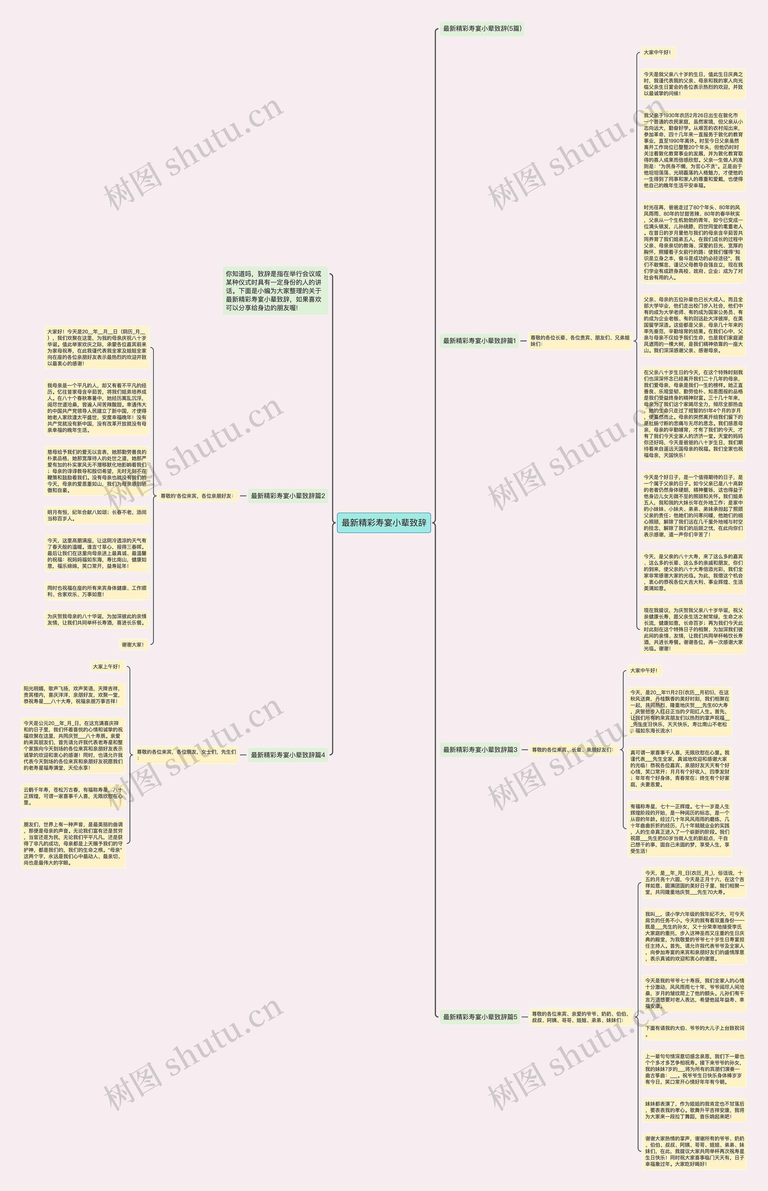 最新精彩寿宴小辈致辞思维导图