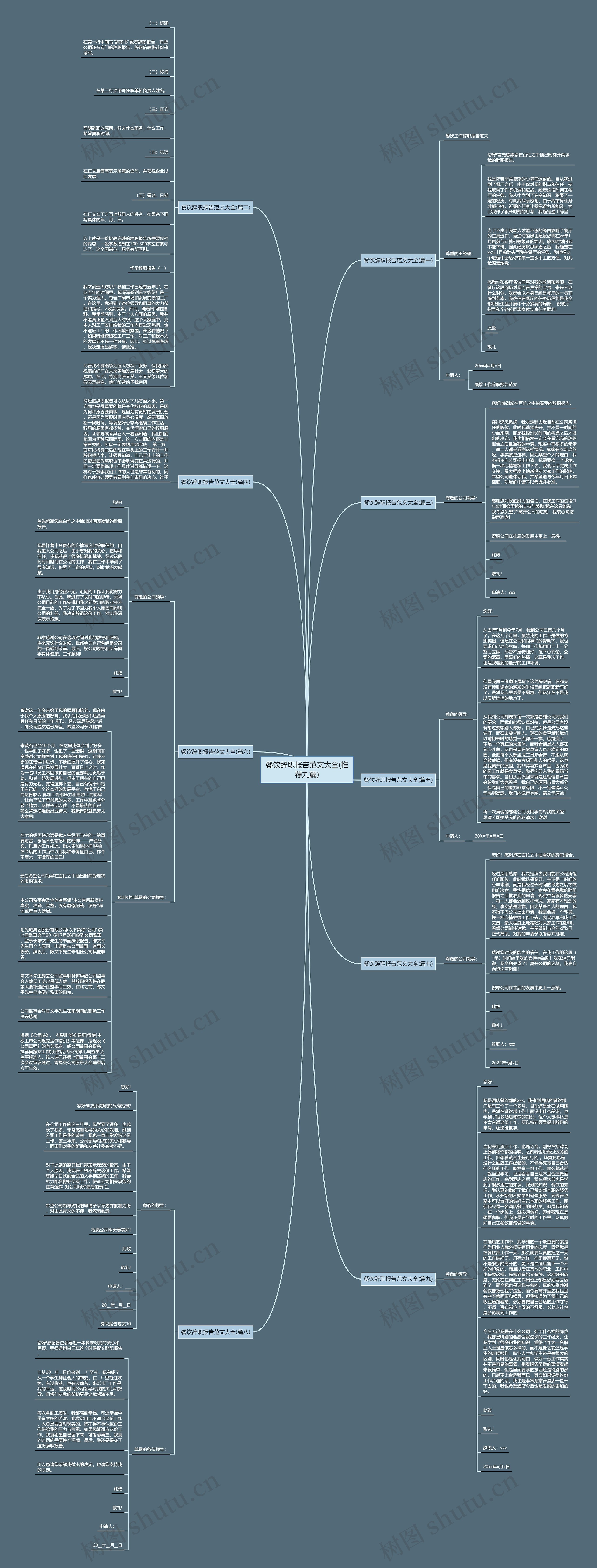 餐饮辞职报告范文大全(推荐九篇)思维导图