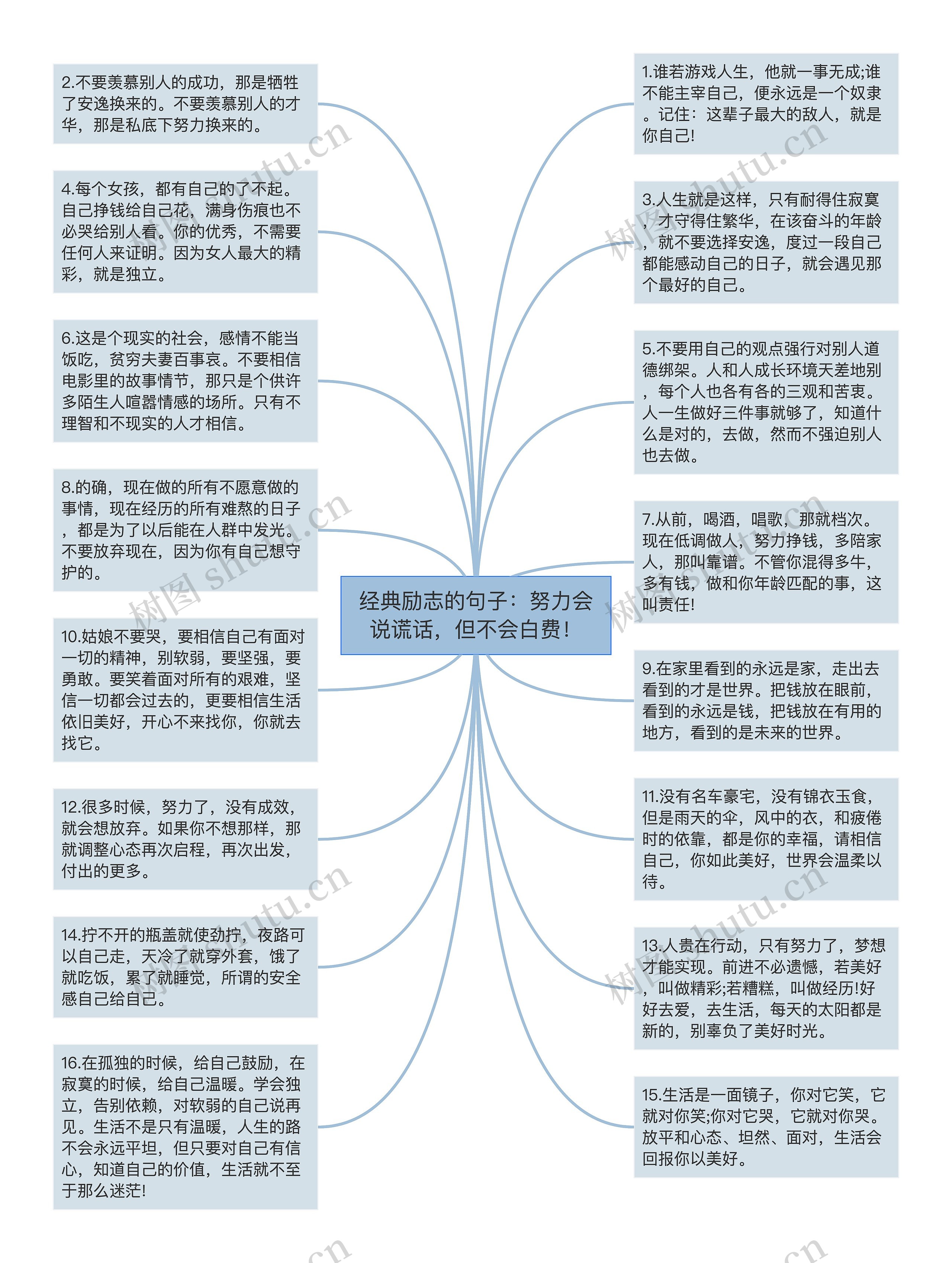 经典励志的句子：努力会说谎话，但不会白费！思维导图