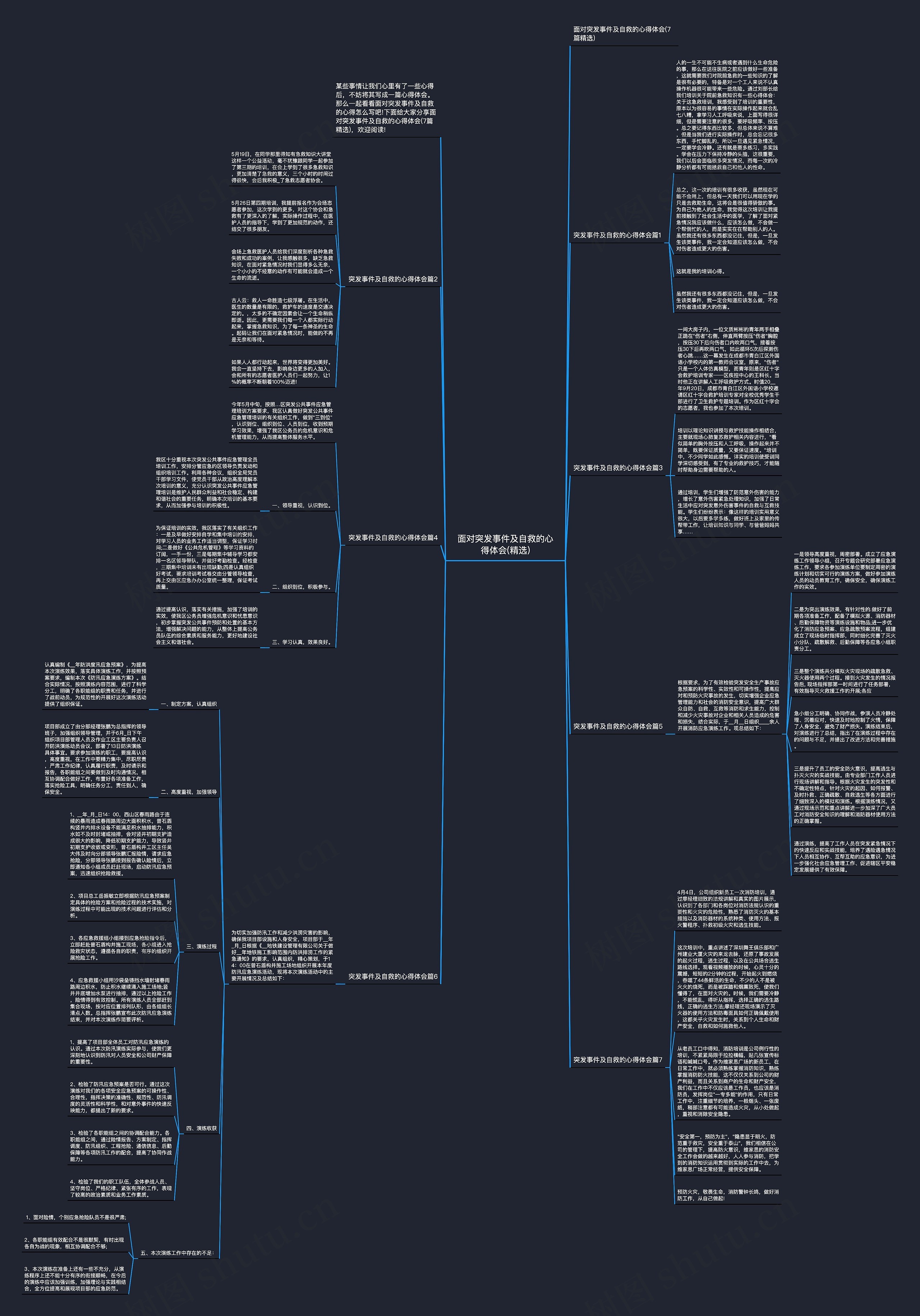 面对突发事件及自救的心得体会(精选)思维导图