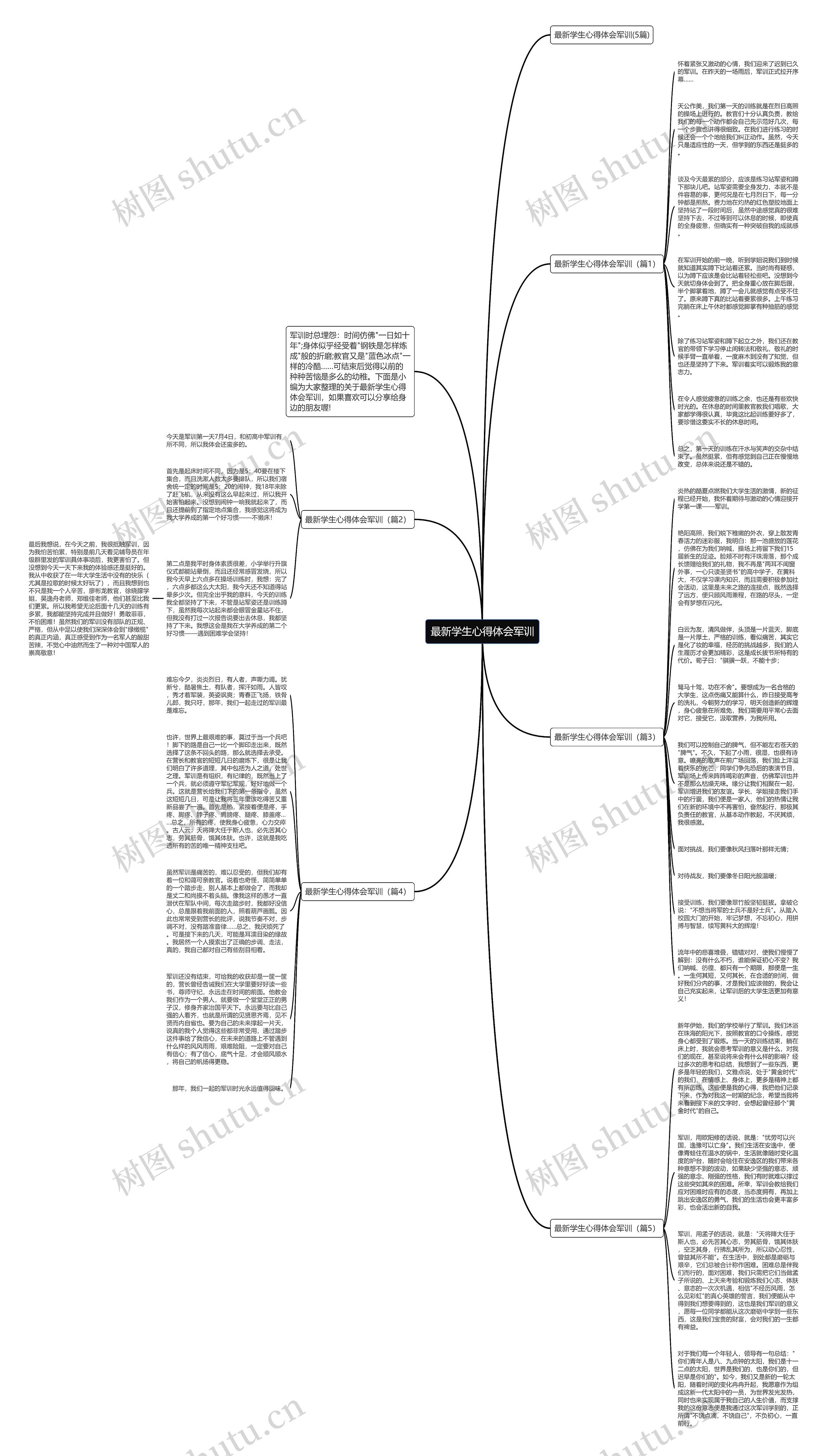 最新学生心得体会军训思维导图
