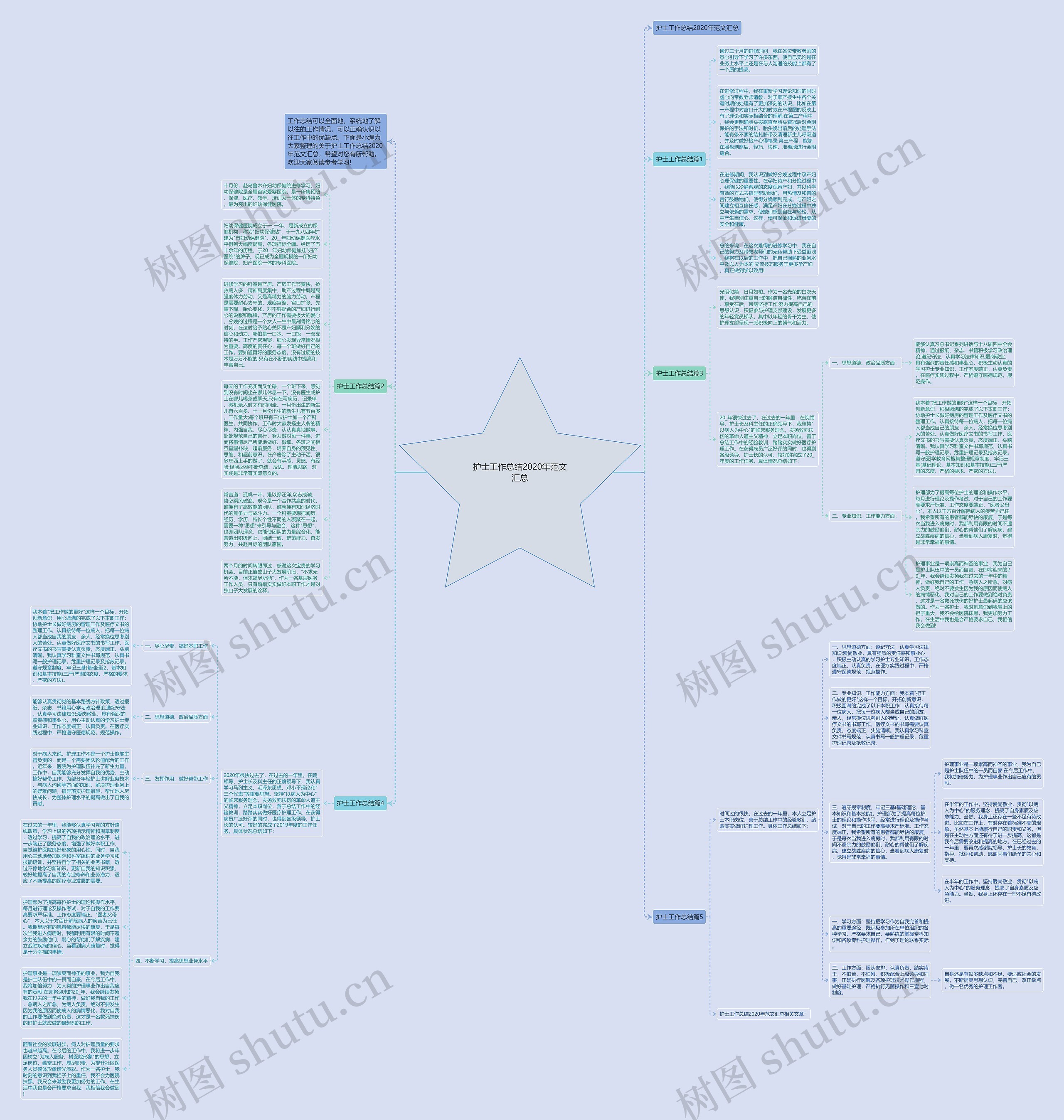 护士工作总结2020年范文汇总思维导图