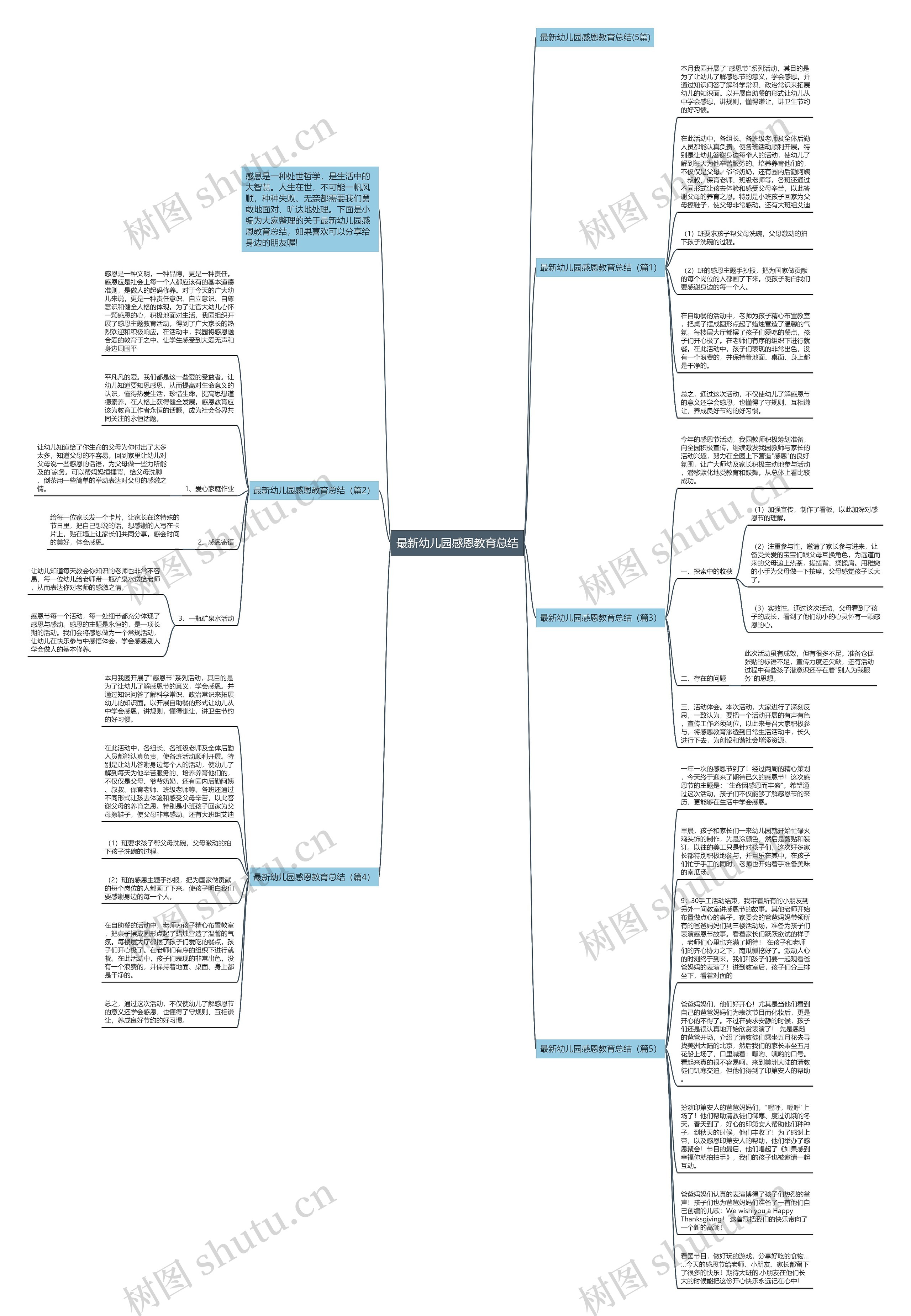 最新幼儿园感恩教育总结思维导图