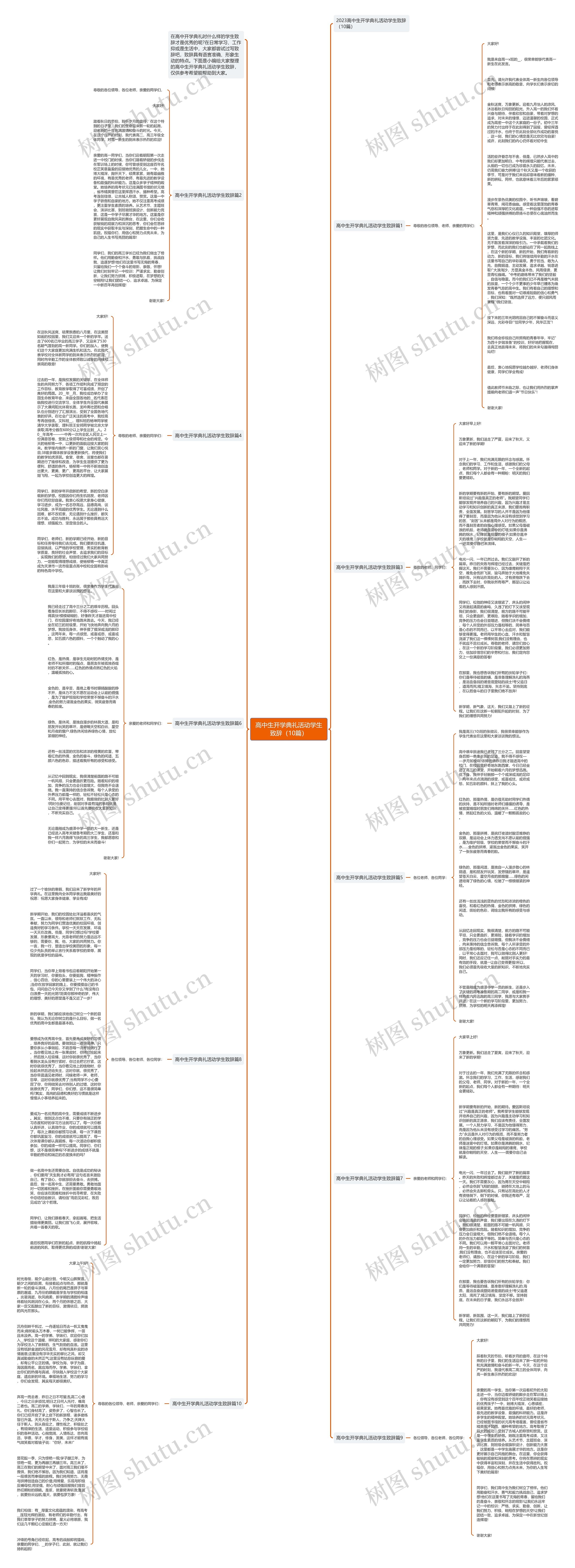 高中生开学典礼活动学生致辞（10篇）思维导图