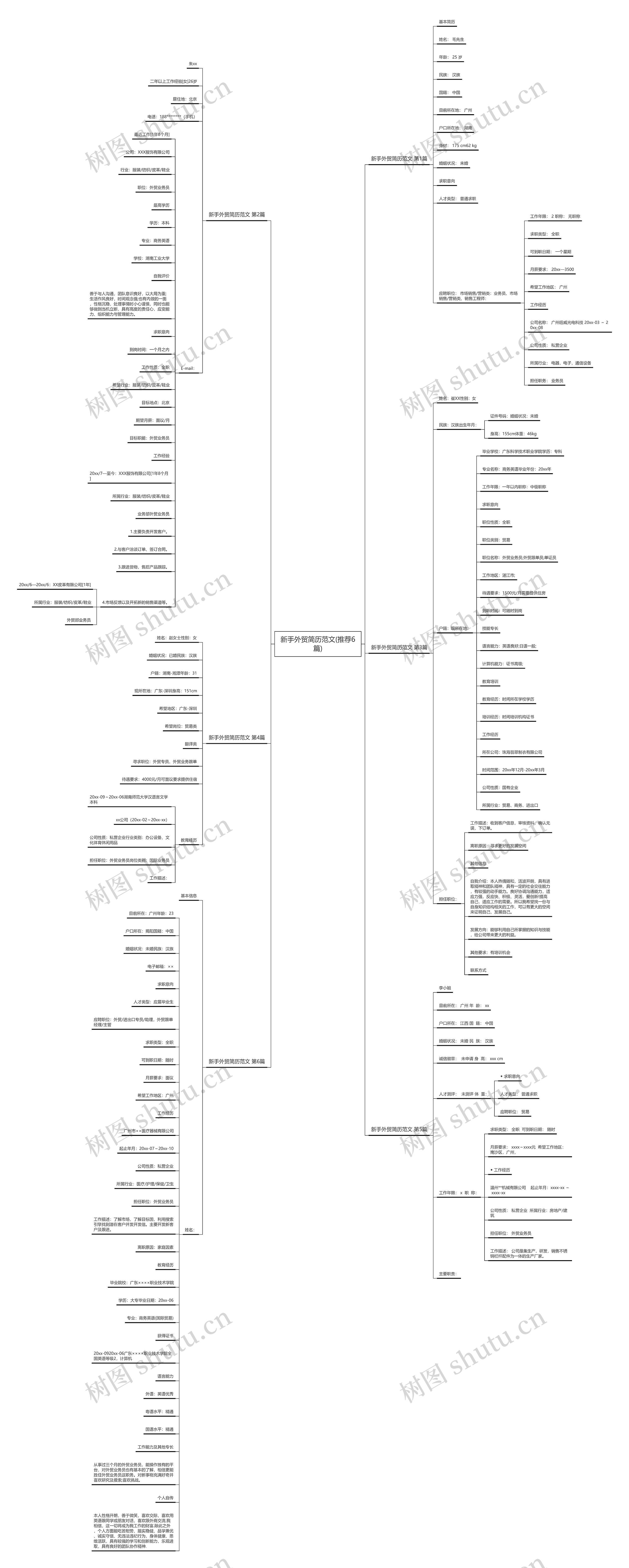 新手外贸简历范文(推荐6篇)思维导图