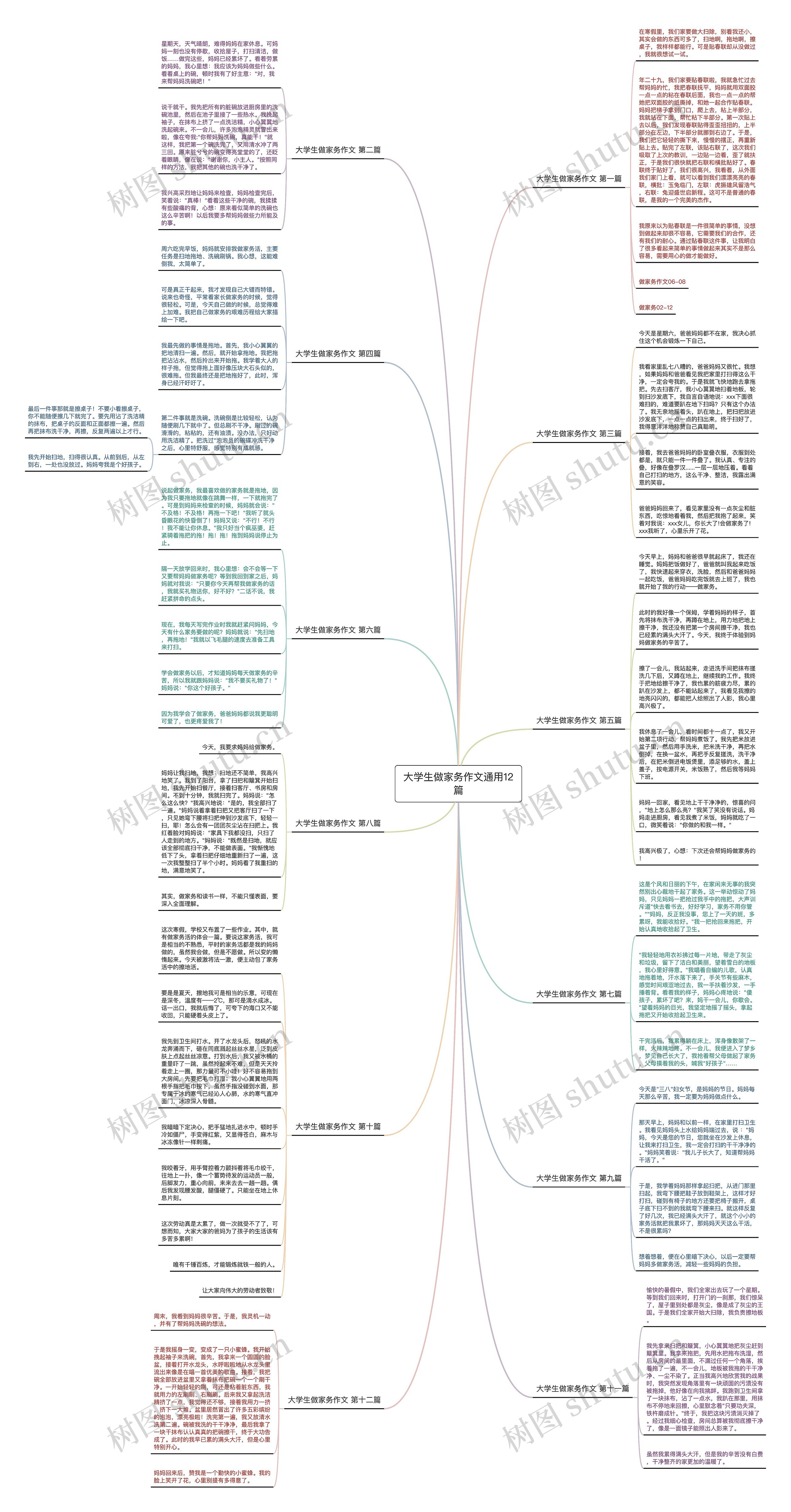 大学生做家务作文通用12篇思维导图