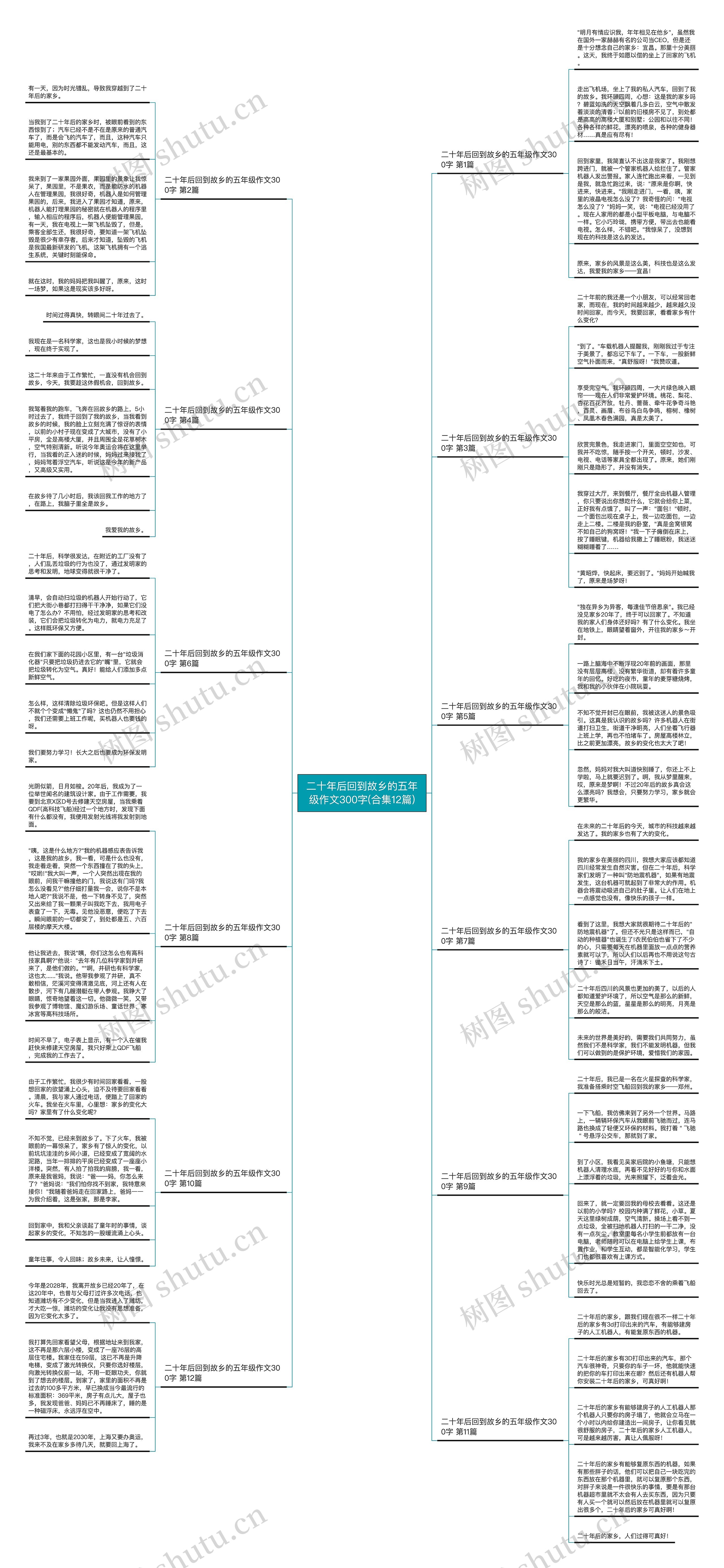 二十年后回到故乡的五年级作文300字(合集12篇)思维导图