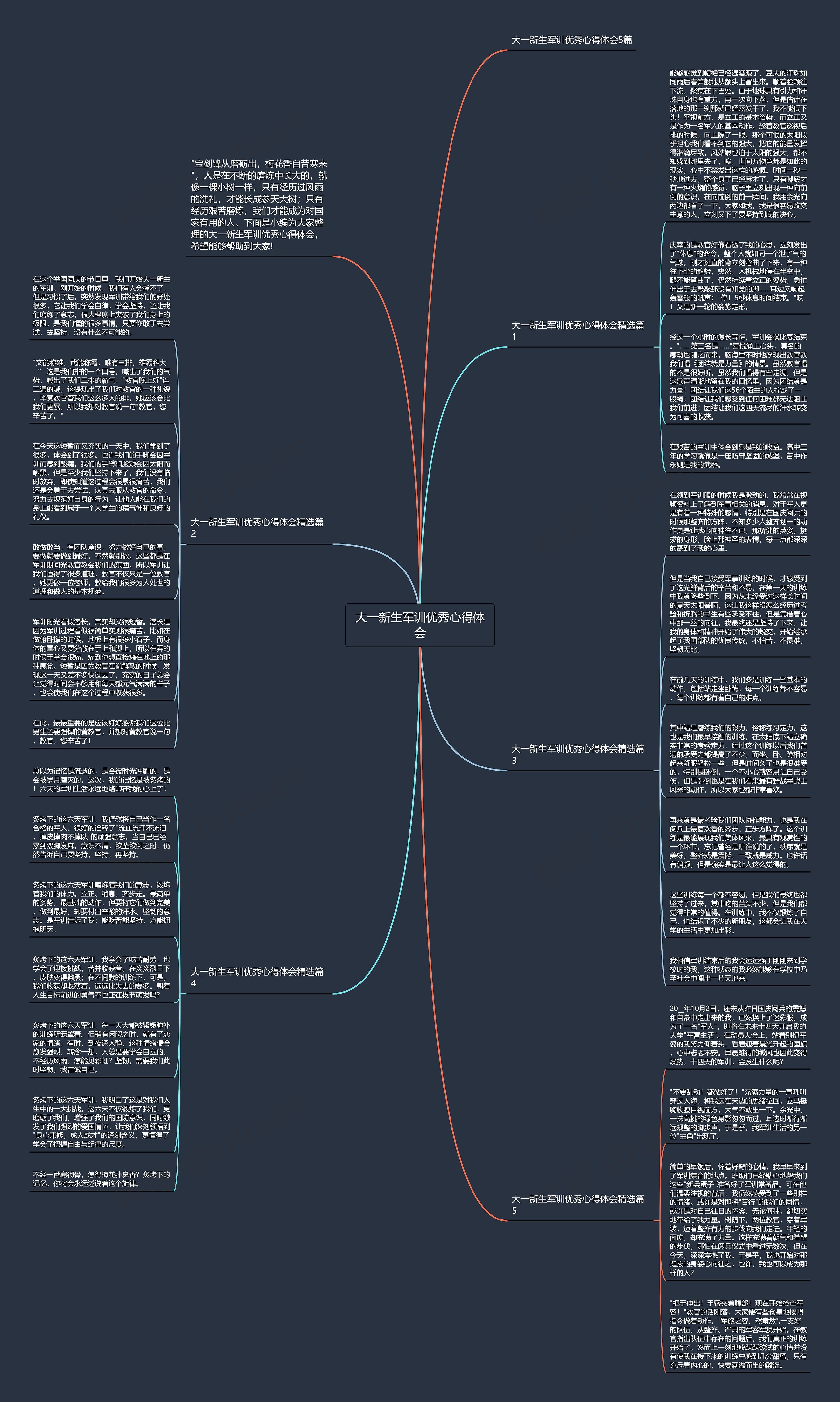 大一新生军训优秀心得体会思维导图