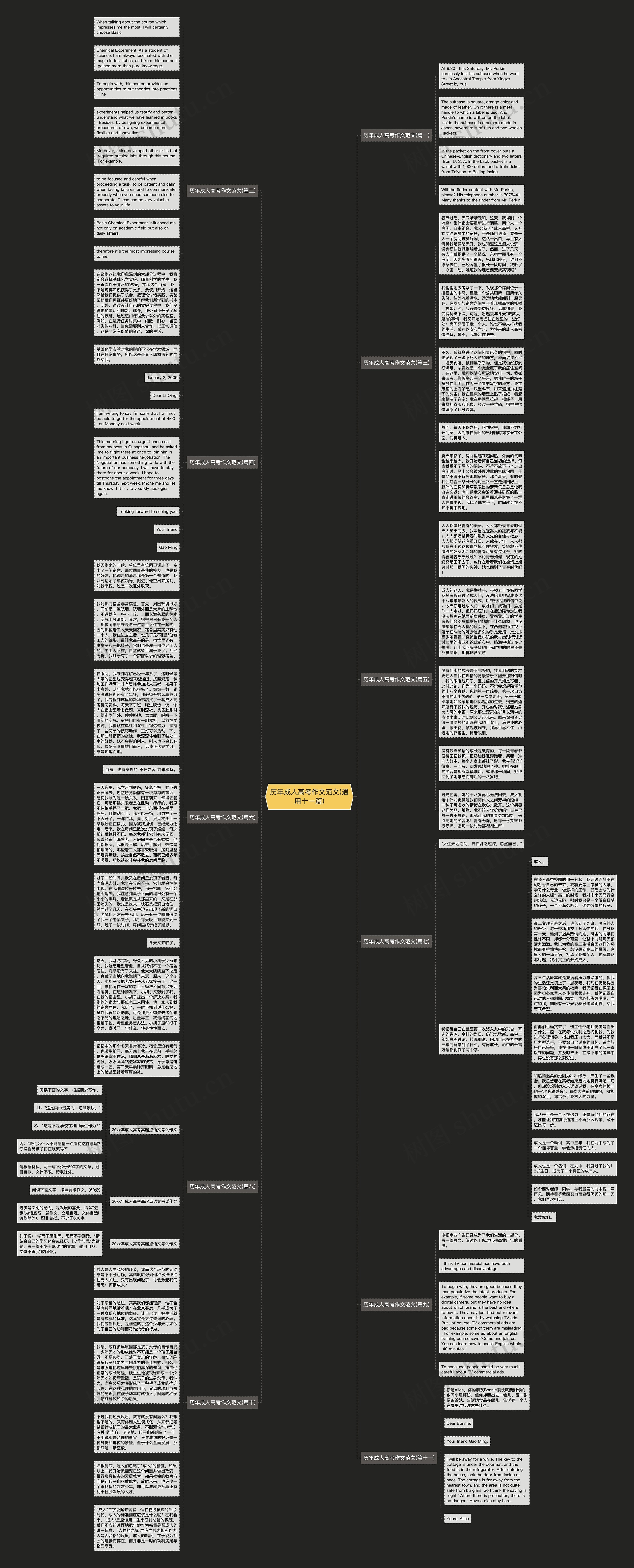 历年成人高考作文范文(通用十一篇)思维导图