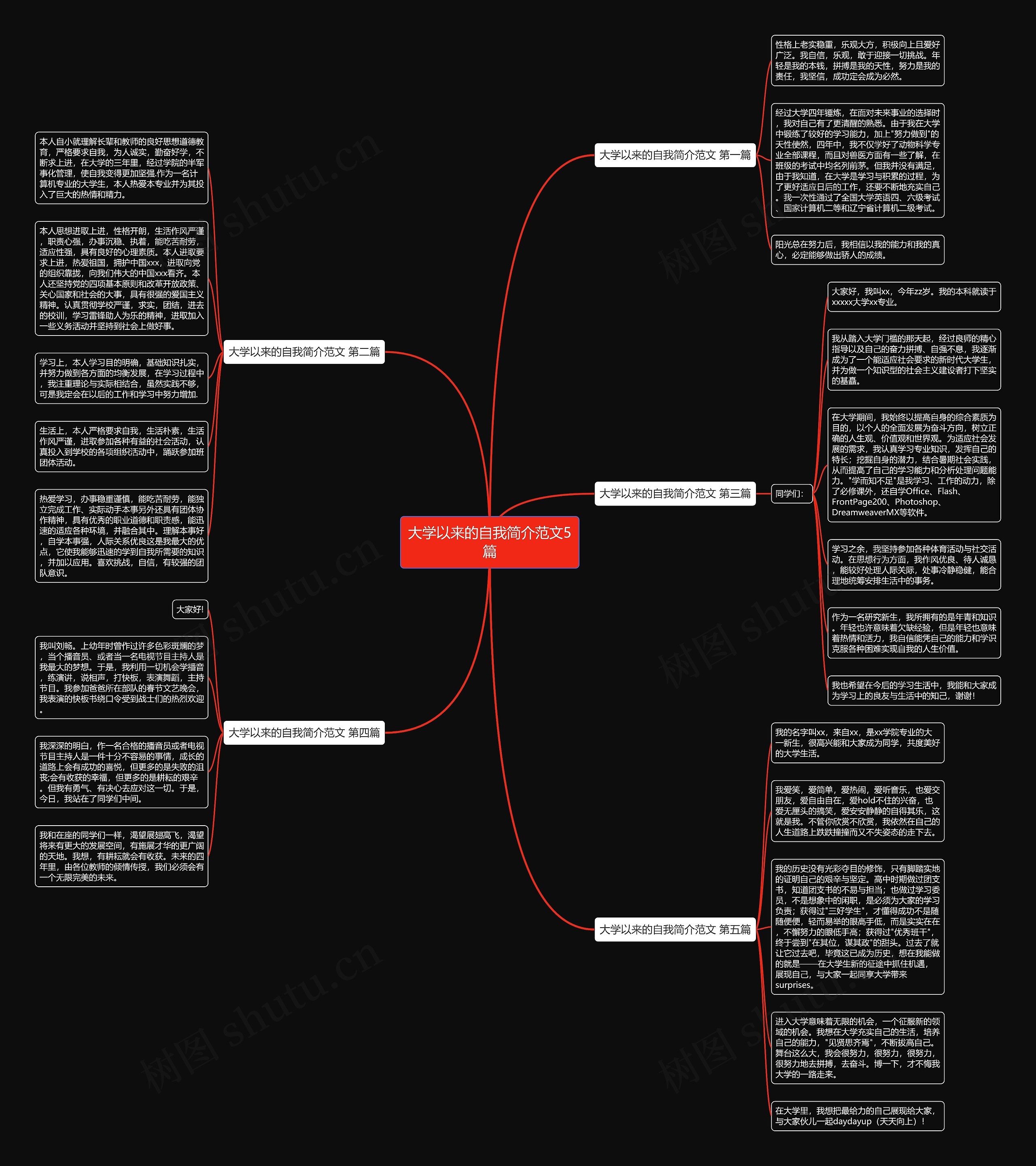 大学以来的自我简介范文5篇思维导图