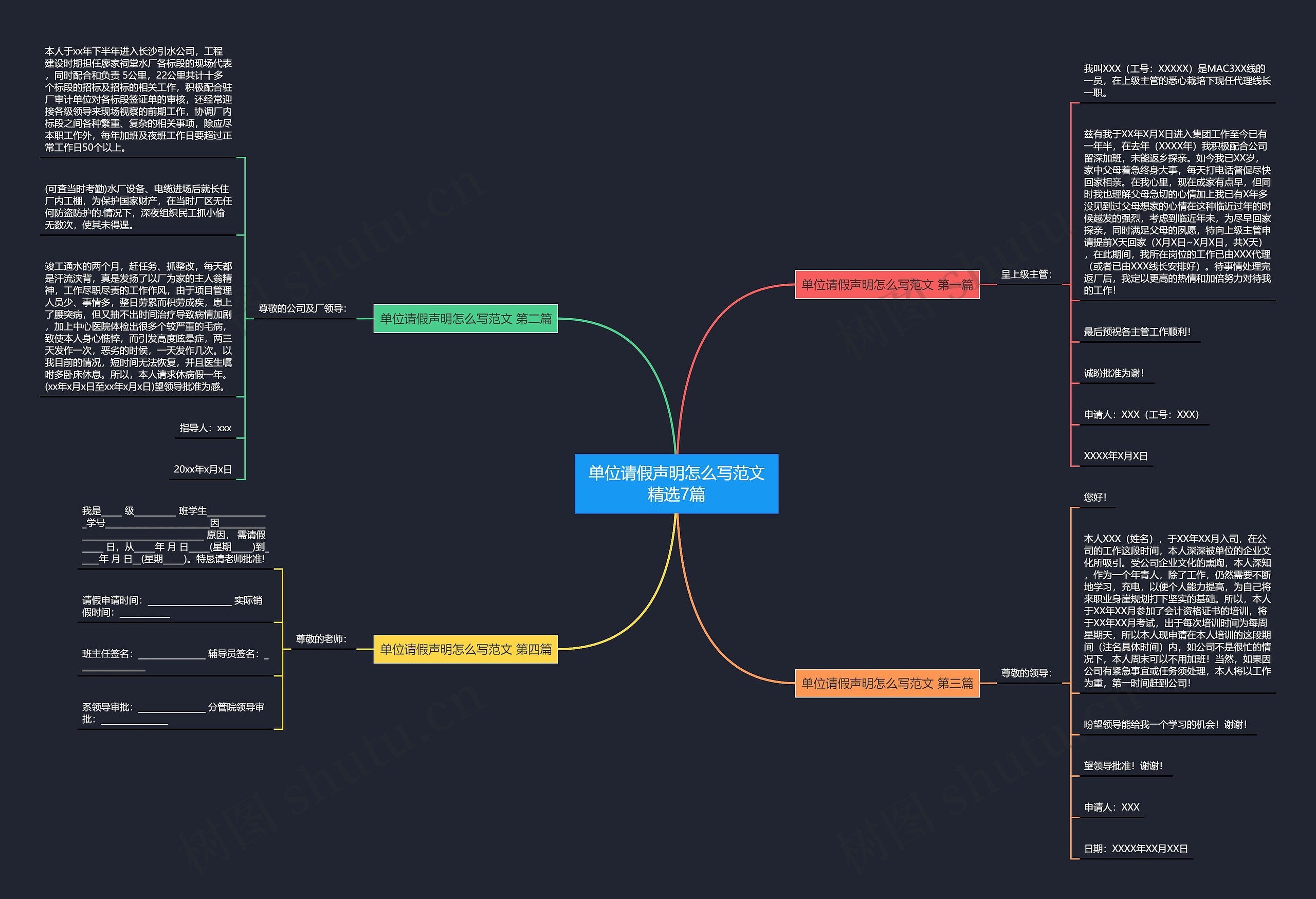 单位请假声明怎么写范文精选7篇思维导图