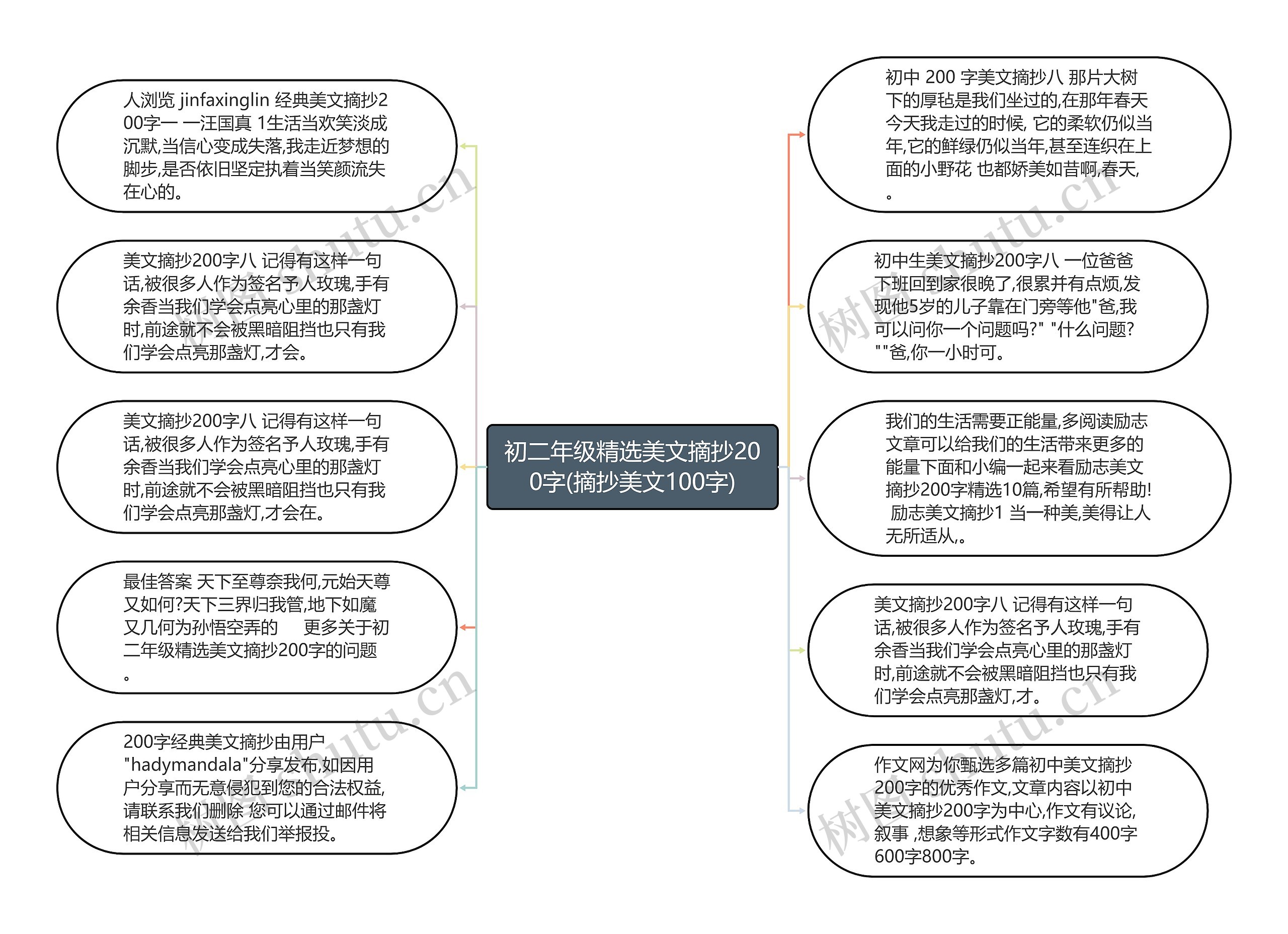 初二年级精选美文摘抄200字(摘抄美文100字)思维导图