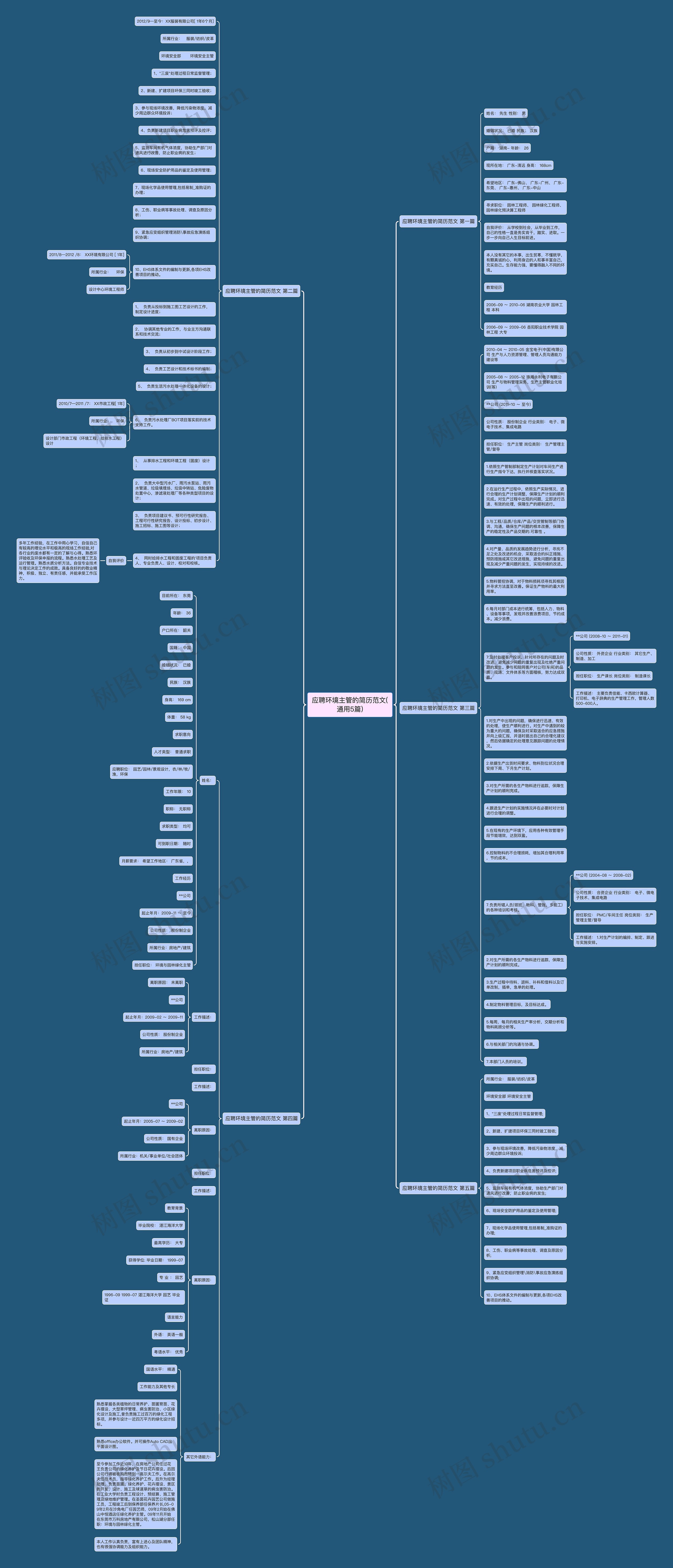 应聘环境主管的简历范文(通用5篇)思维导图
