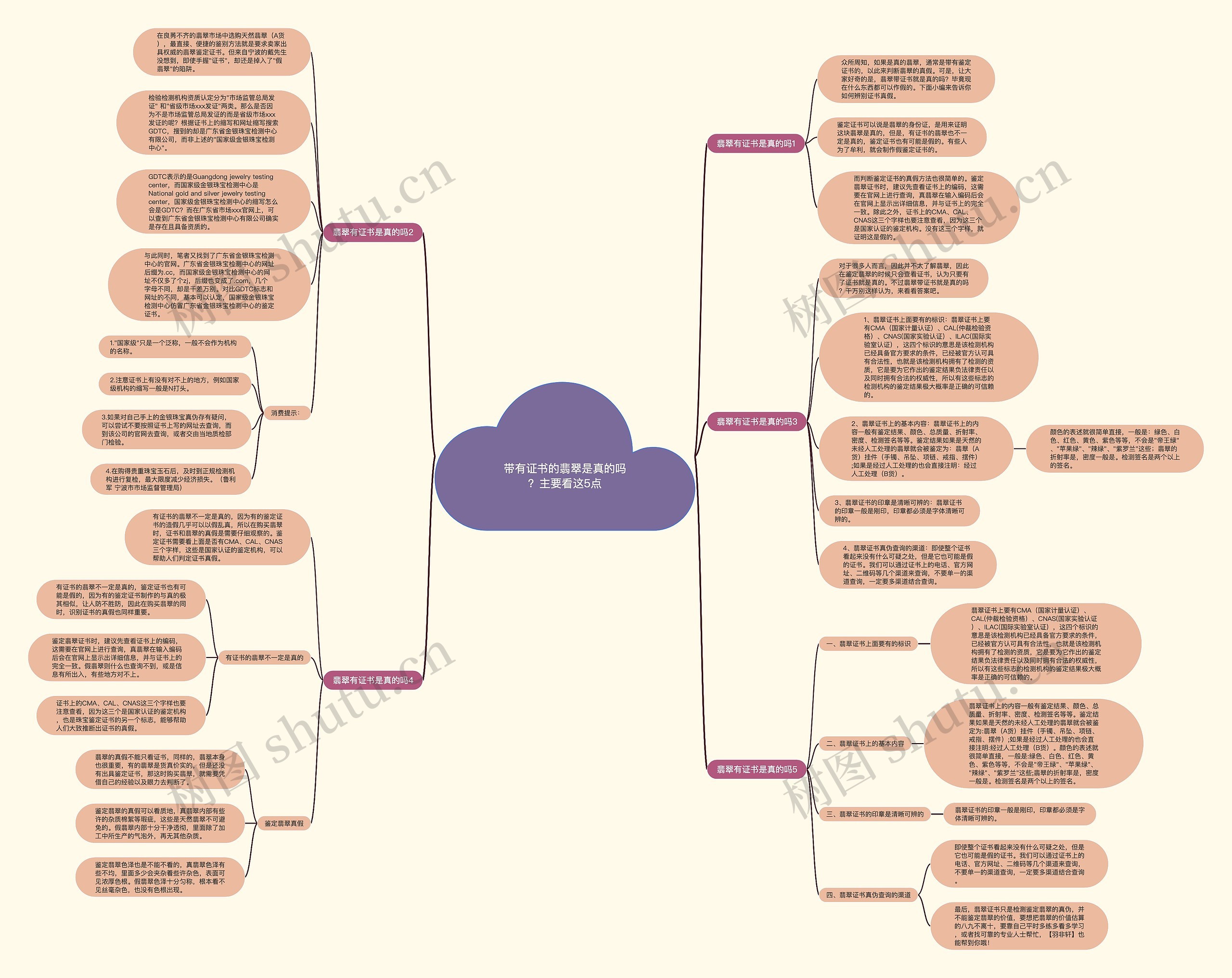 带有证书的翡翠是真的吗？主要看这5点思维导图