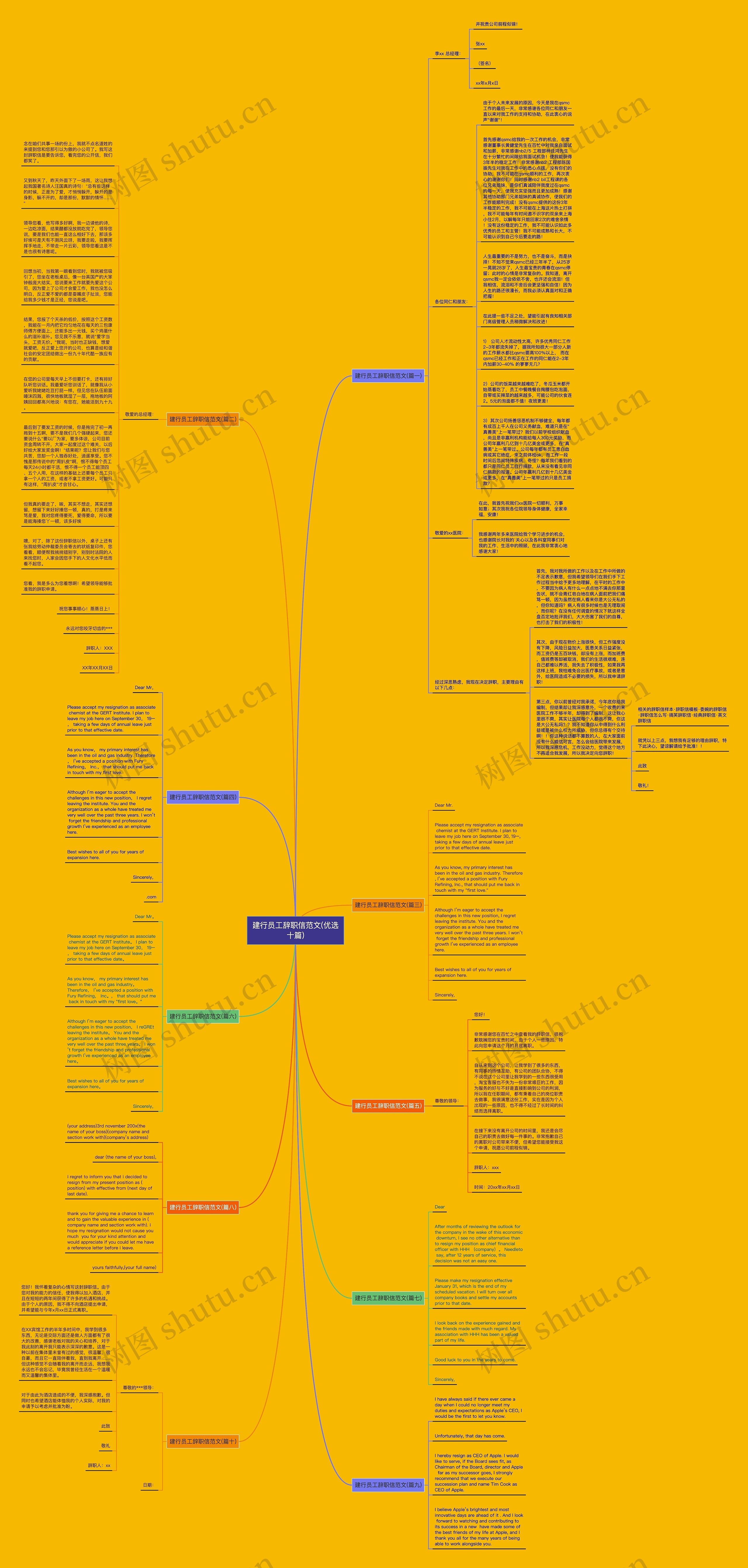 建行员工辞职信范文(优选十篇)思维导图