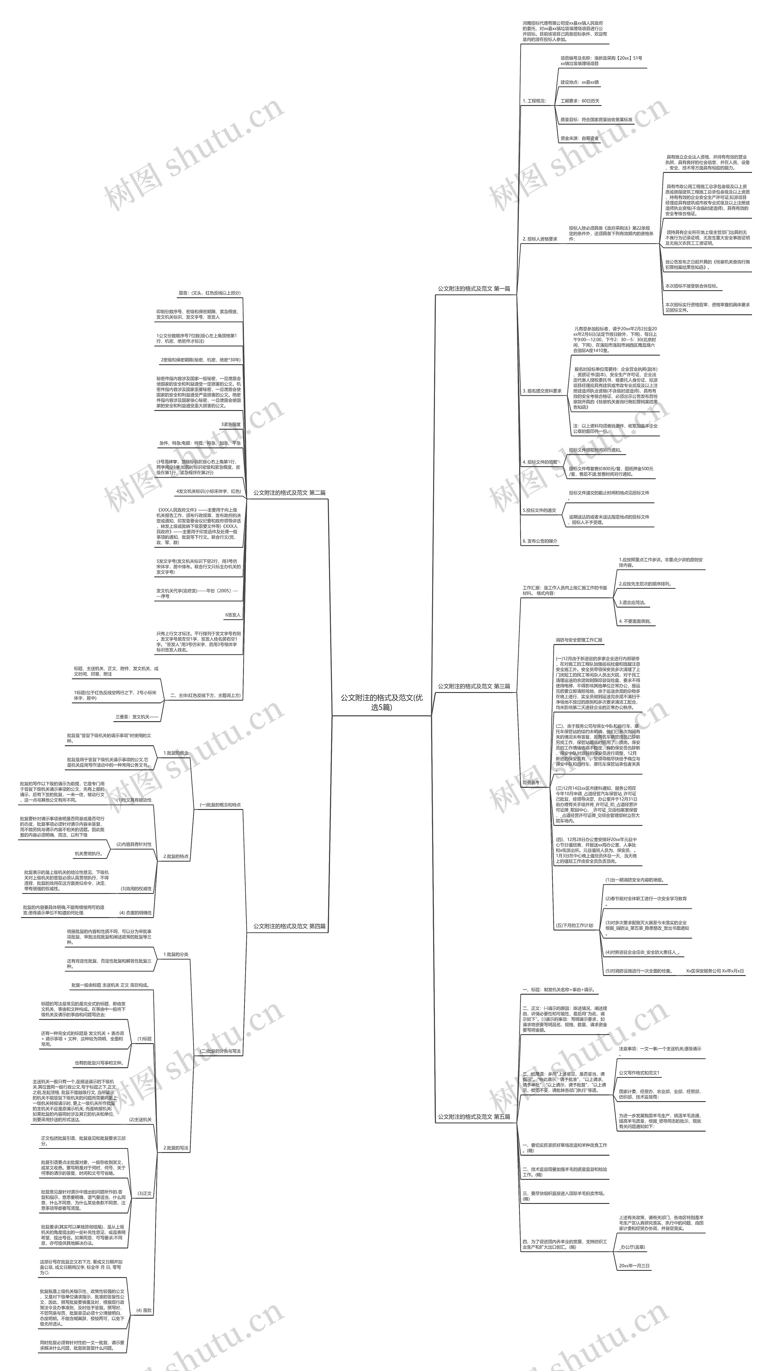 公文附注的格式及范文(优选5篇)思维导图