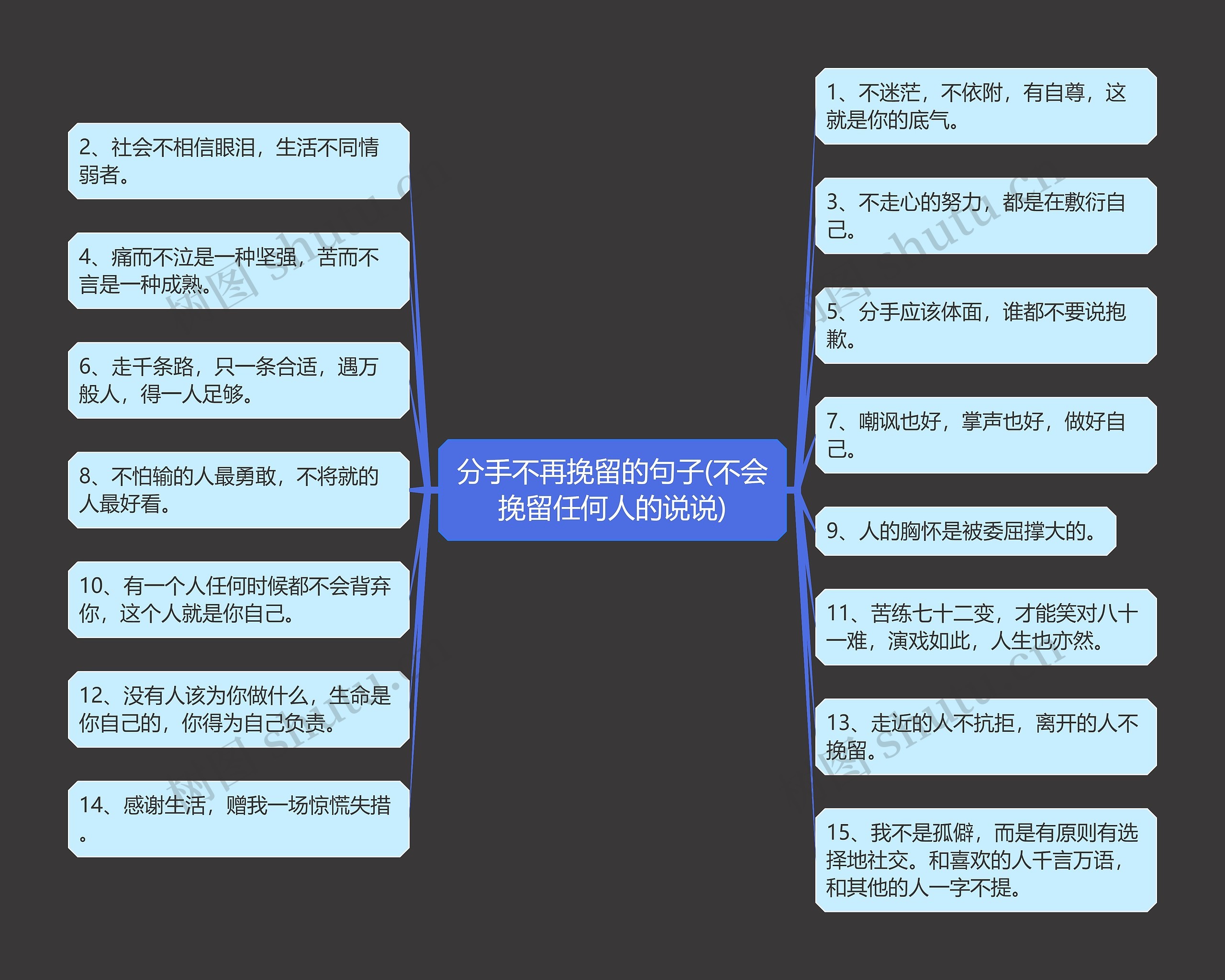 分手不再挽留的句子(不会挽留任何人的说说)思维导图