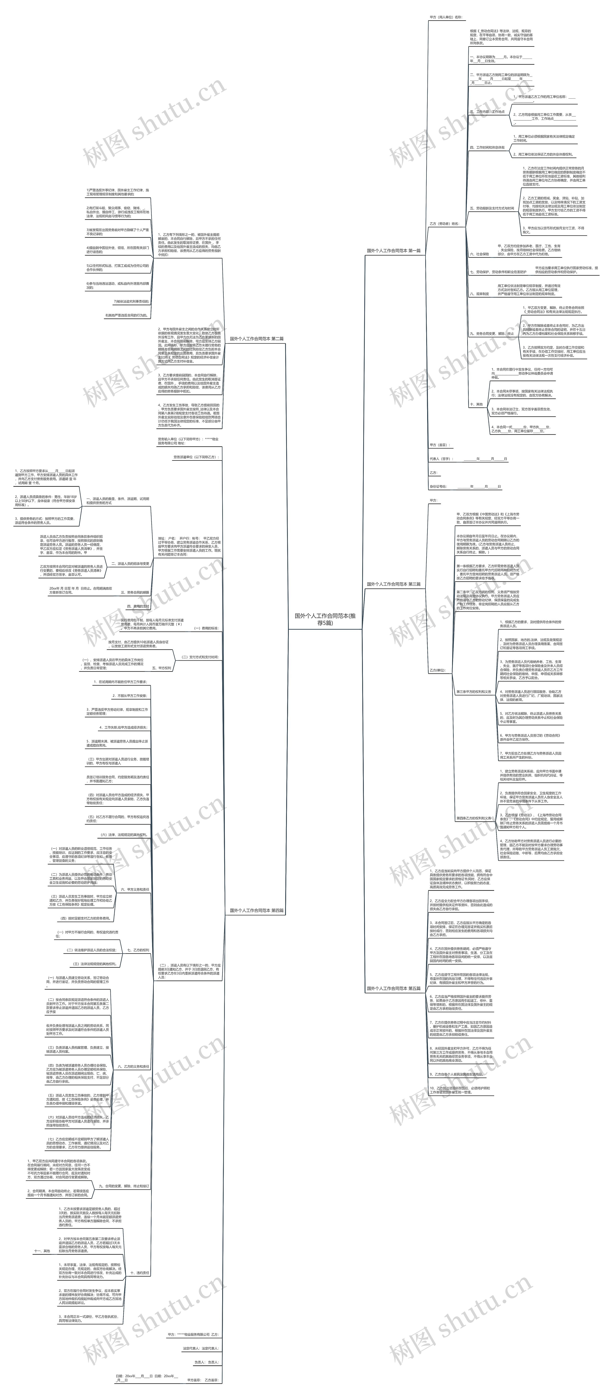 国外个人工作合同范本(推荐5篇)思维导图