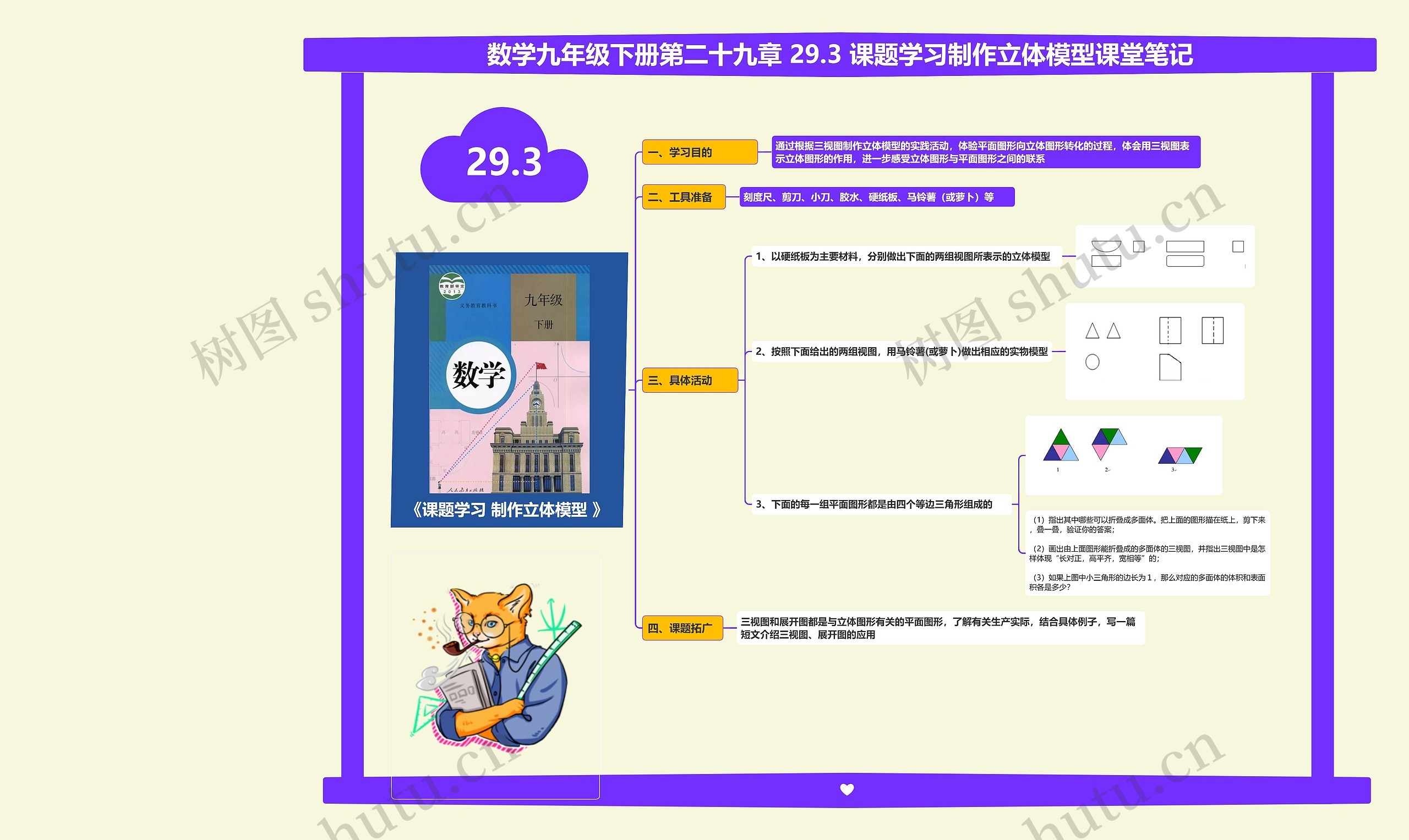 数学九年级下册第二十九章 29.3 课题学习制作立体模型课堂笔记思维导图