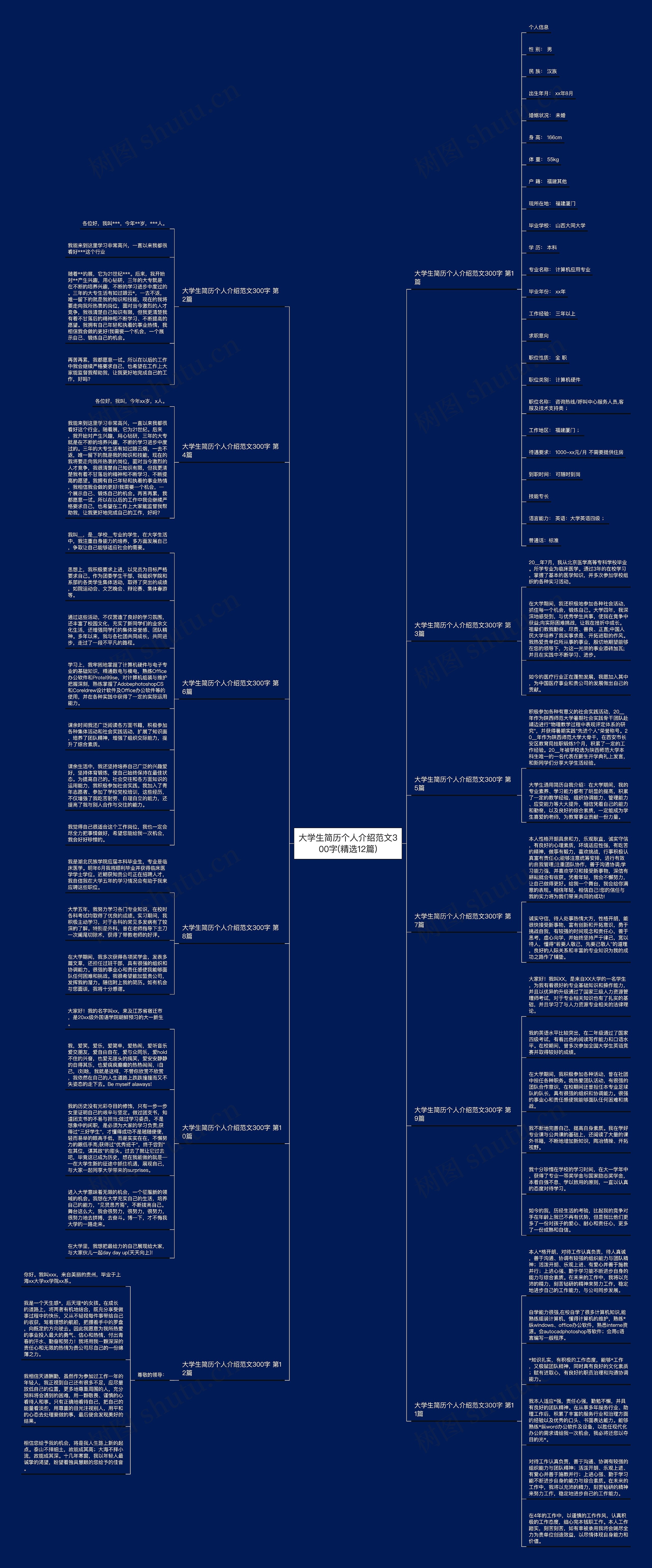 大学生简历个人介绍范文300字(精选12篇)思维导图