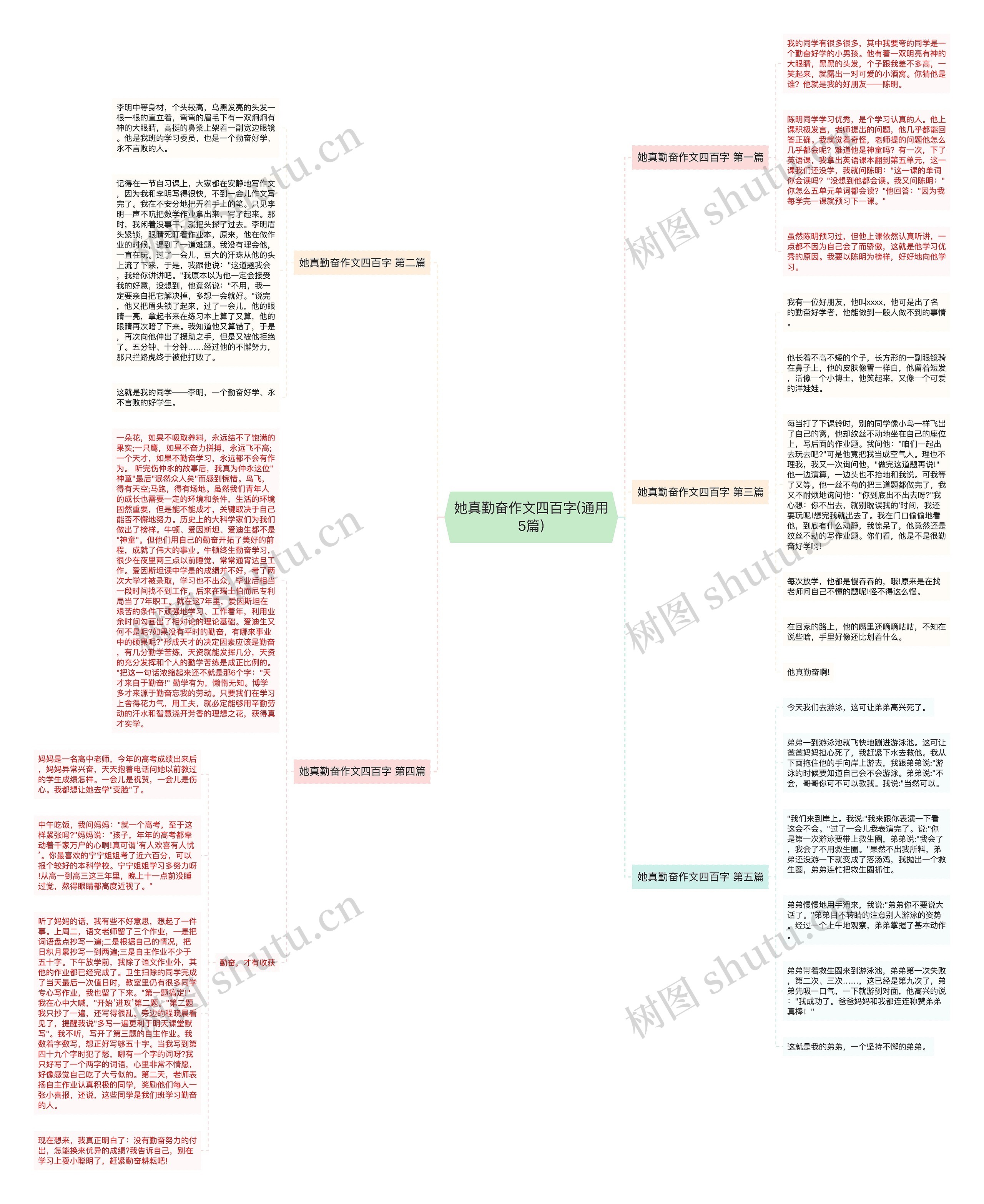 她真勤奋作文四百字(通用5篇)思维导图