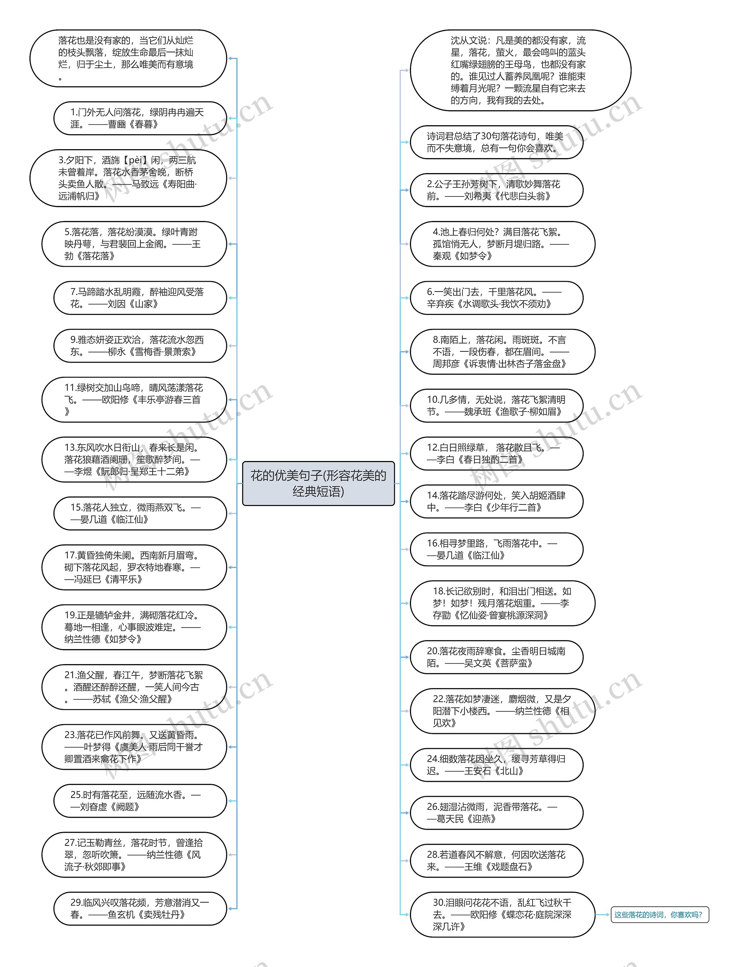 花的优美句子(形容花美的经典短语)思维导图