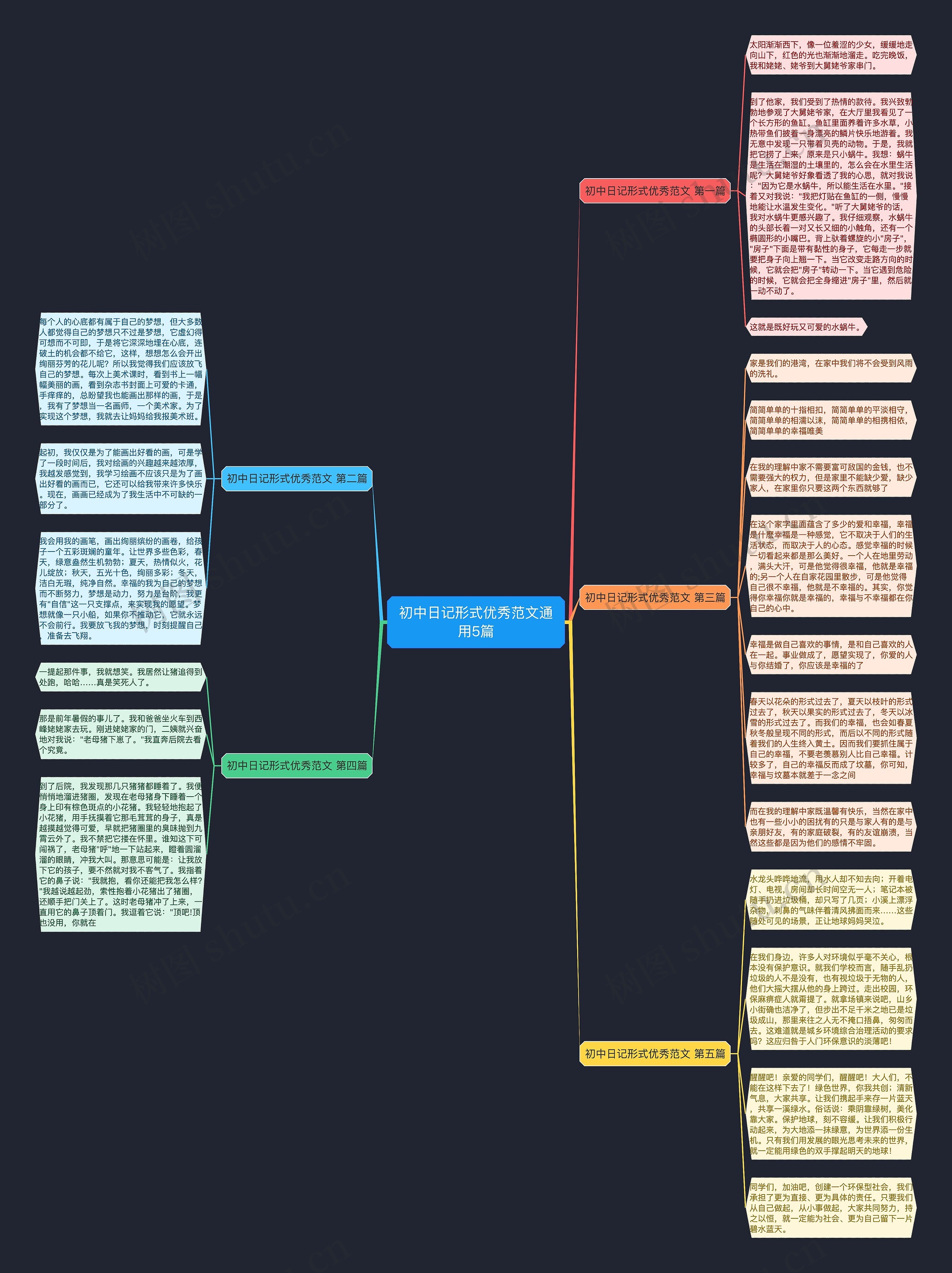 初中日记形式优秀范文通用5篇思维导图