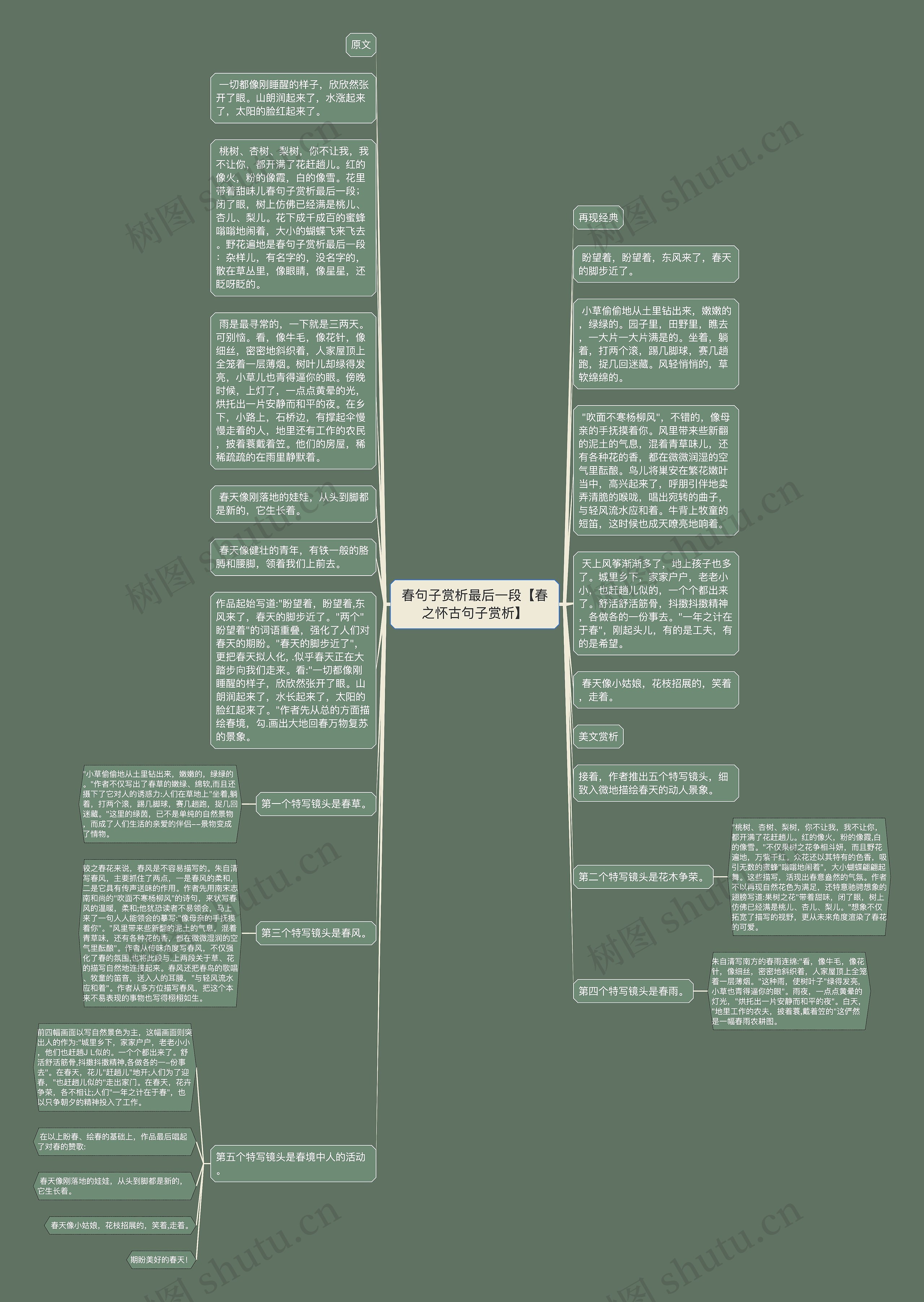 春句子赏析最后一段【春之怀古句子赏析】思维导图