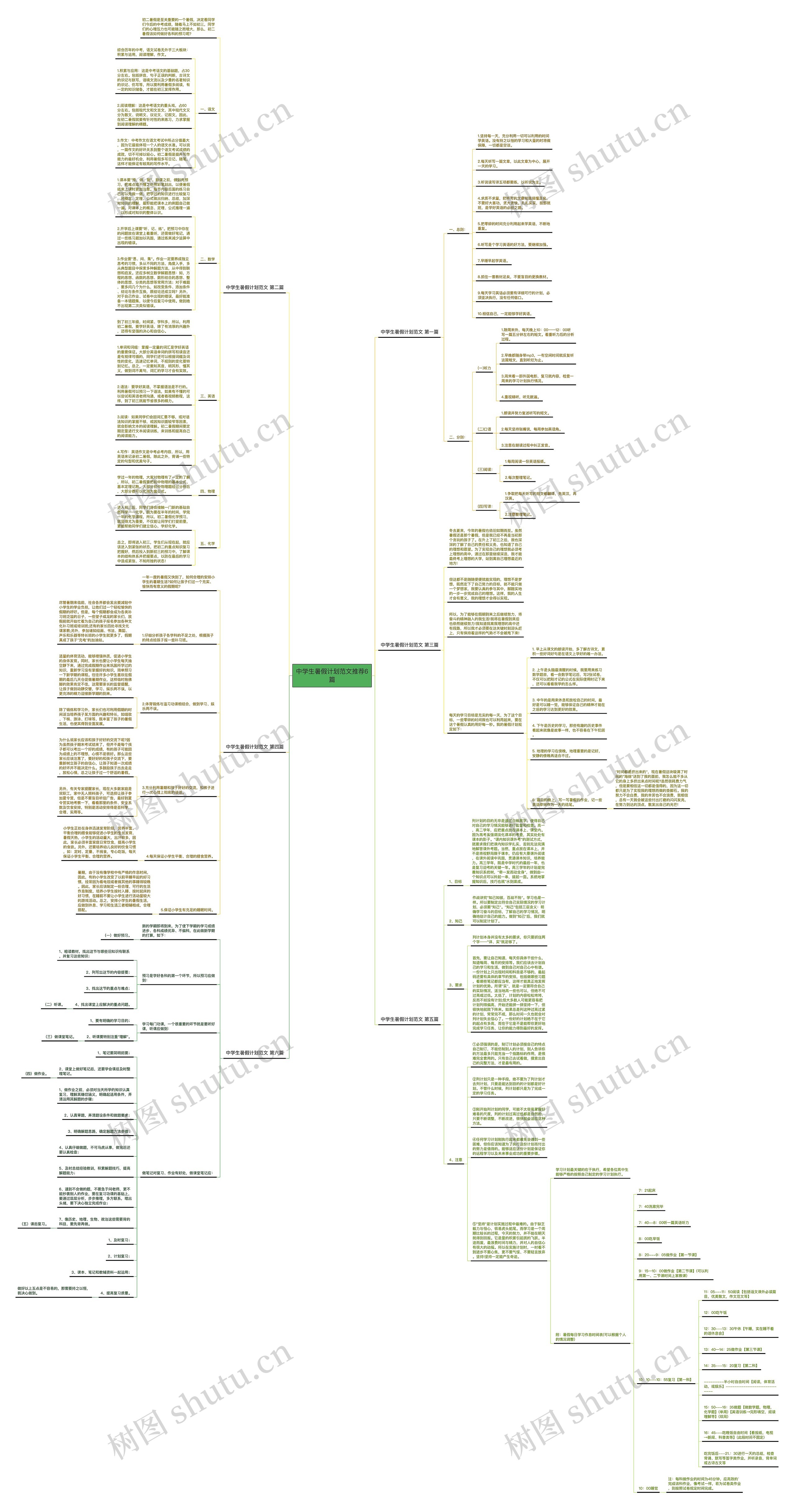 中学生暑假计划范文推荐6篇思维导图