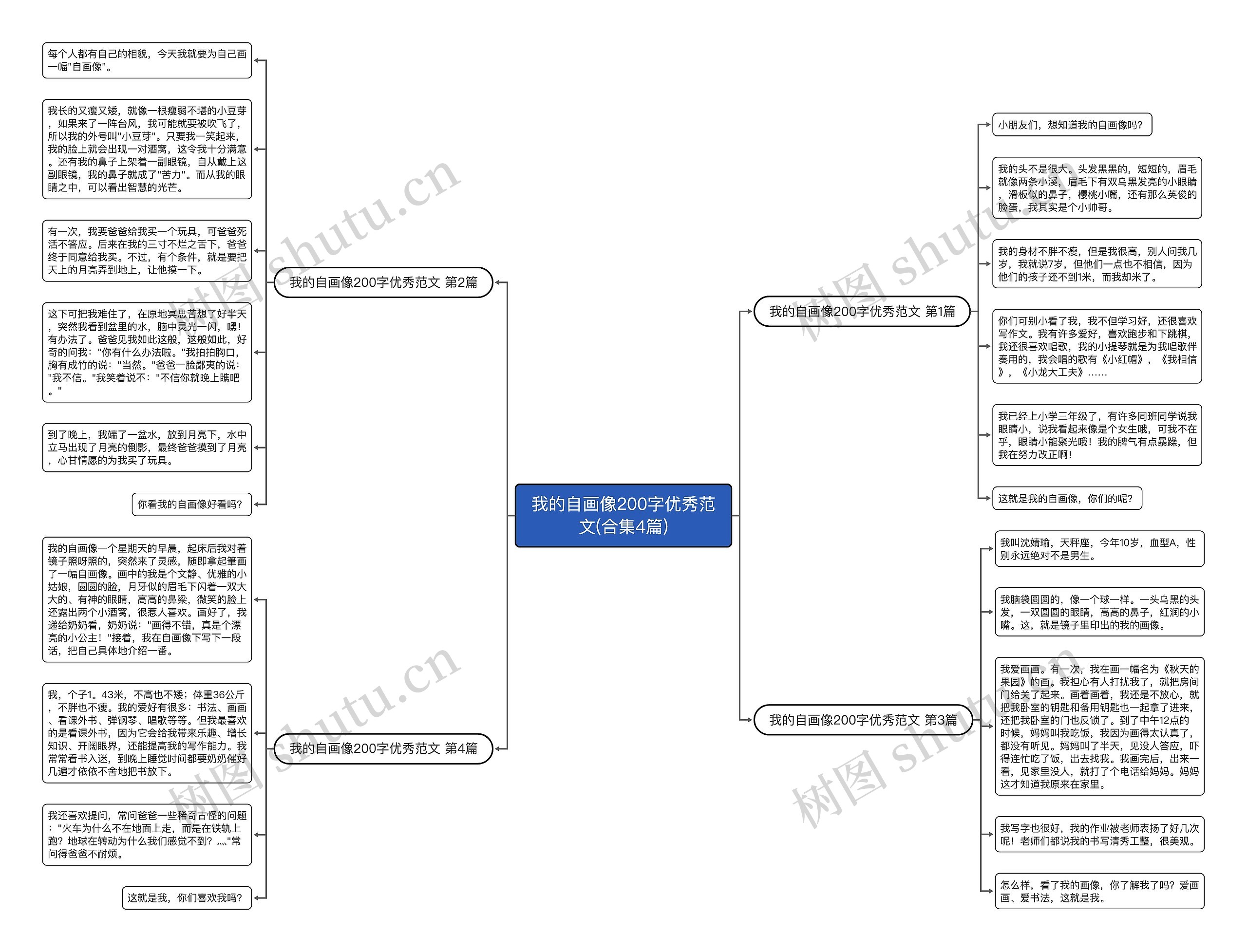 我的自画像200字优秀范文(合集4篇)思维导图