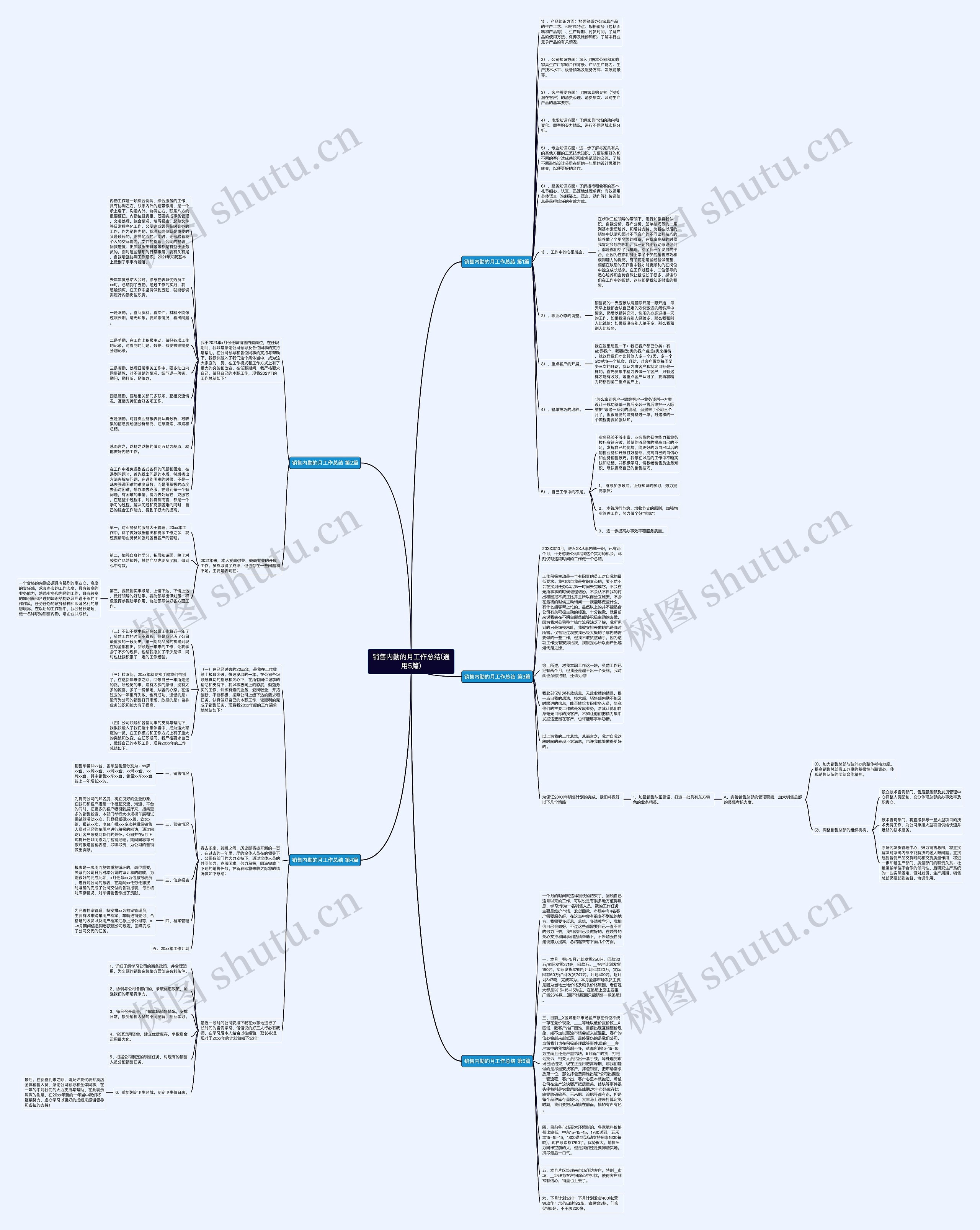 销售内勤的月工作总结(通用5篇)思维导图
