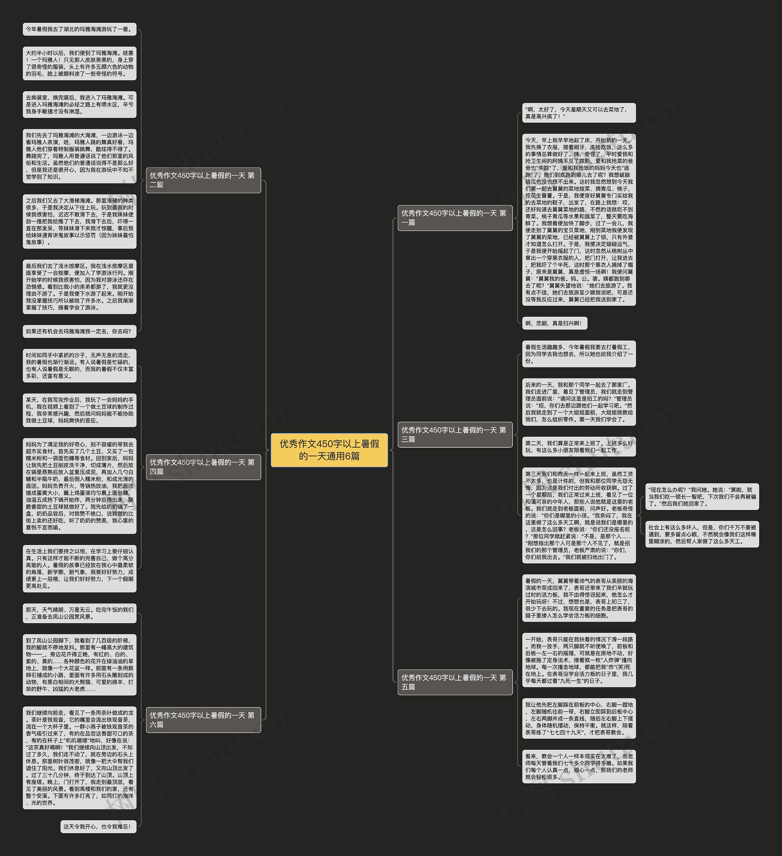 优秀作文450字以上暑假的一天通用6篇思维导图