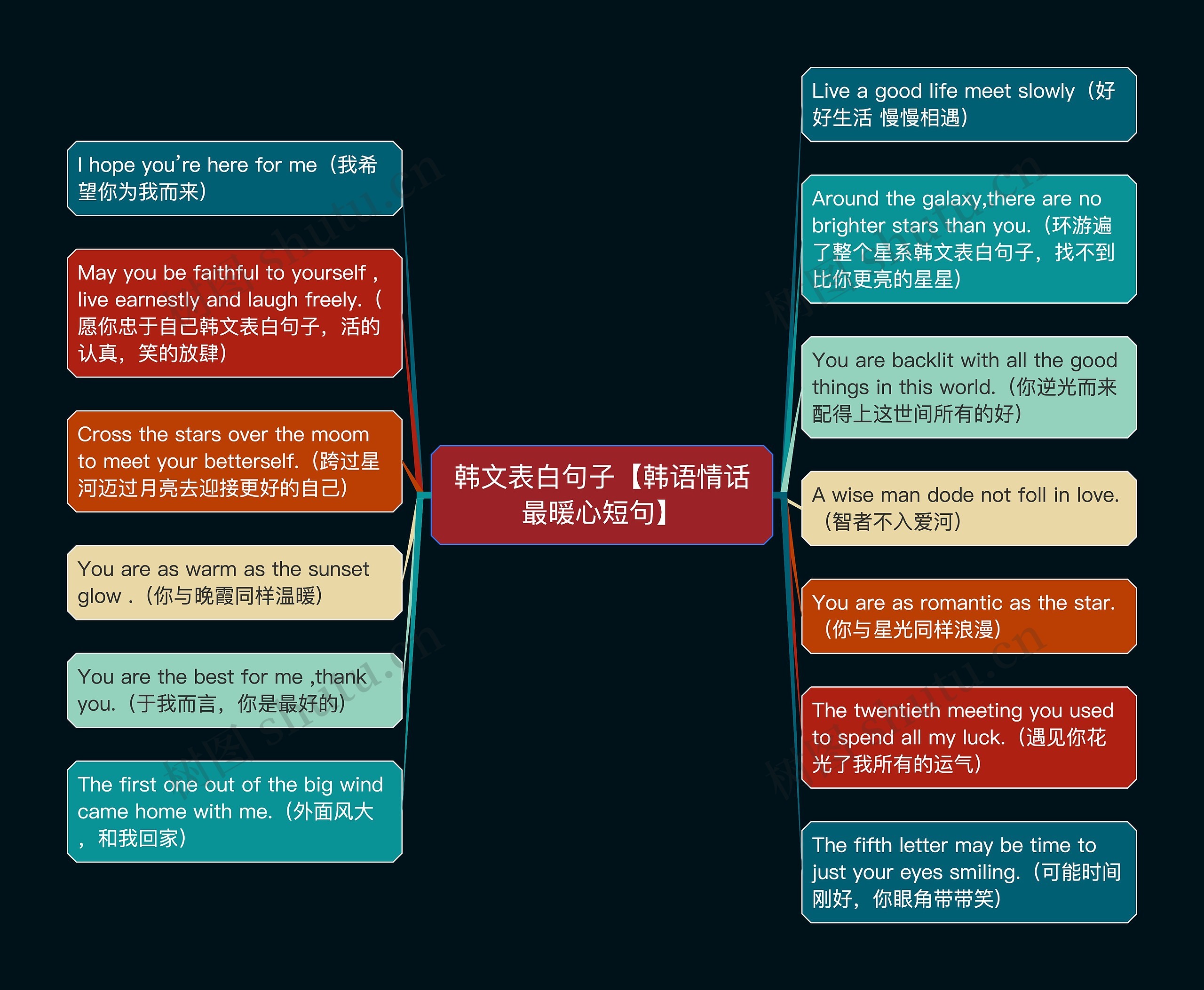 韩文表白句子【韩语情话最暖心短句】思维导图