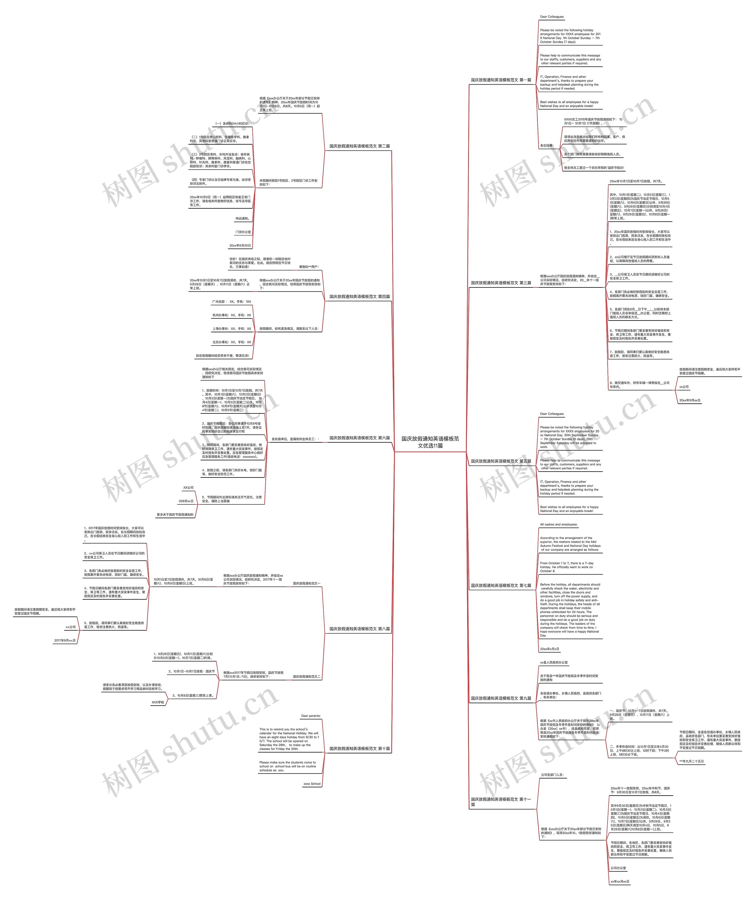 国庆放假通知英语范文优选11篇思维导图