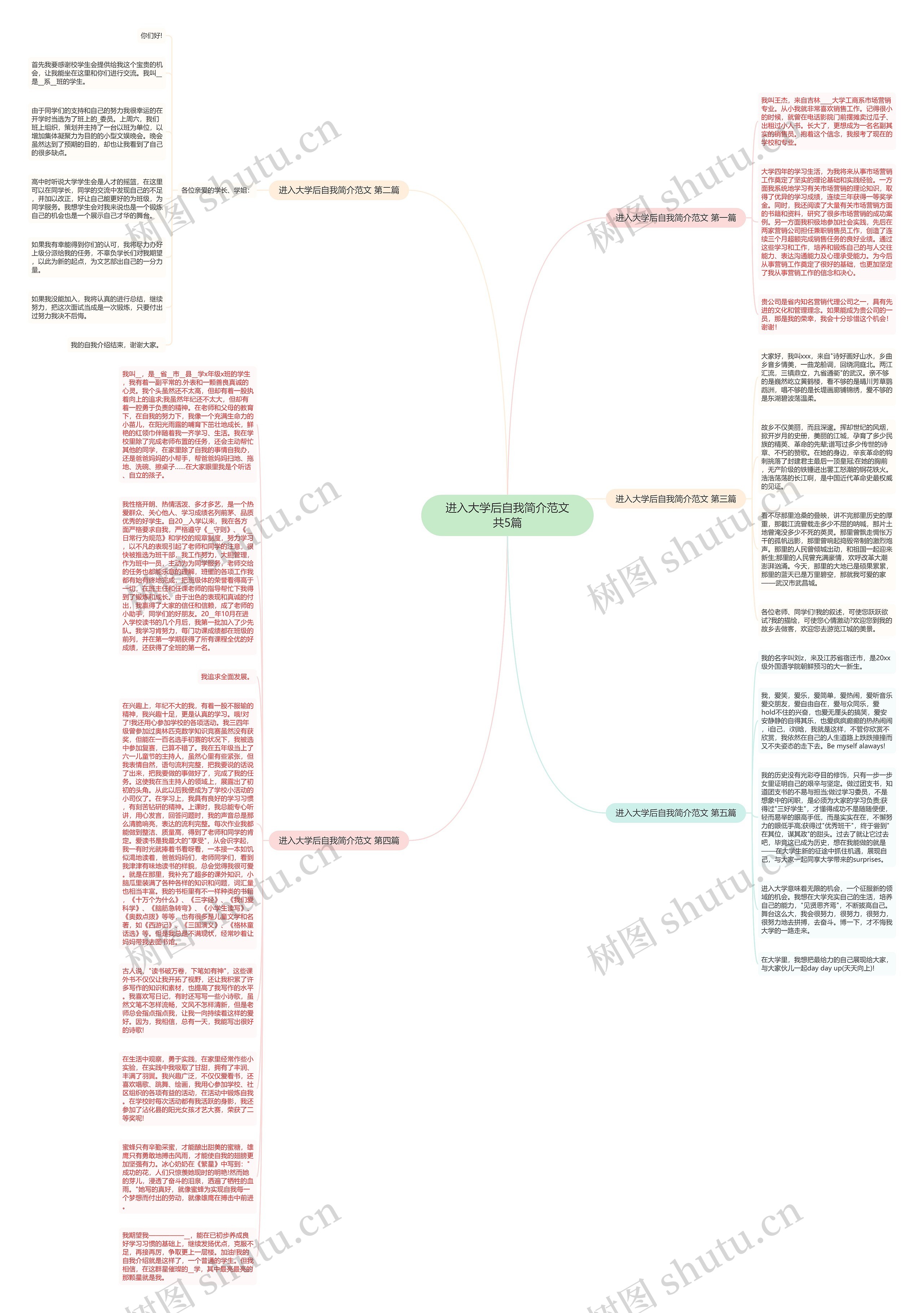 进入大学后自我简介范文共5篇思维导图