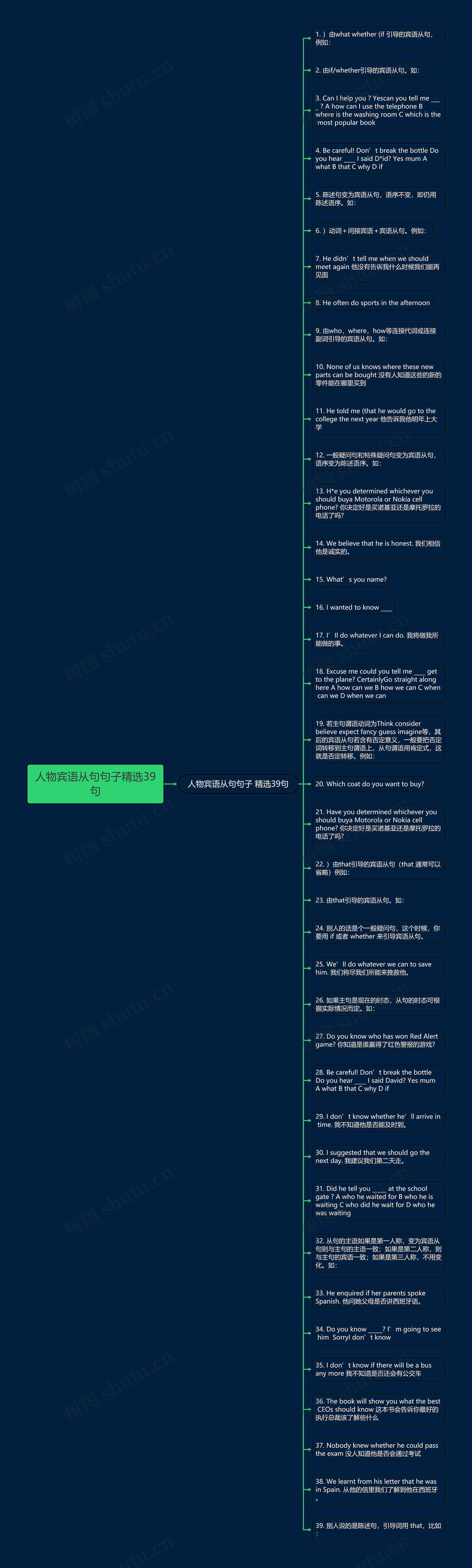 人物宾语从句句子精选39句思维导图