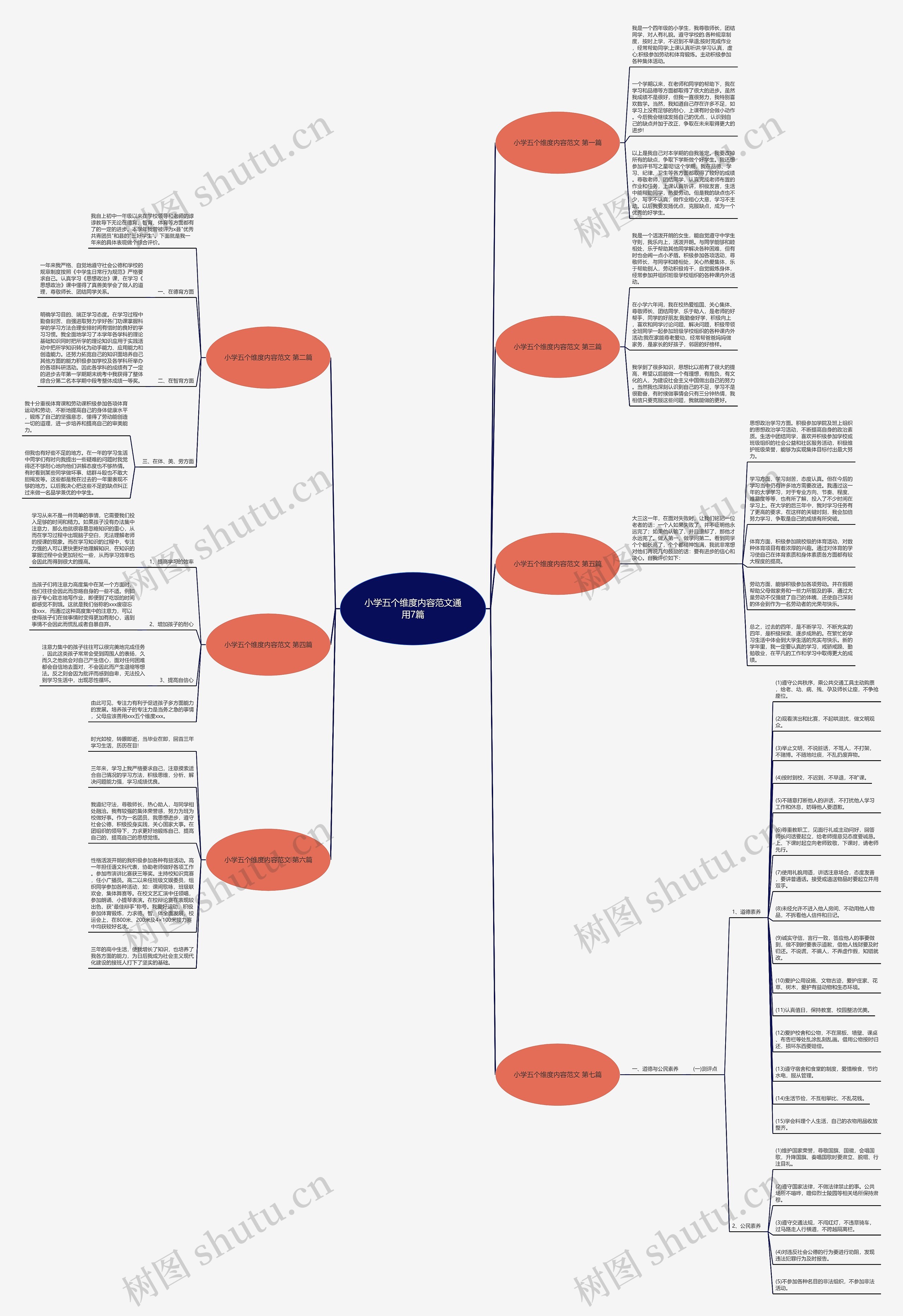 小学五个维度内容范文通用7篇思维导图