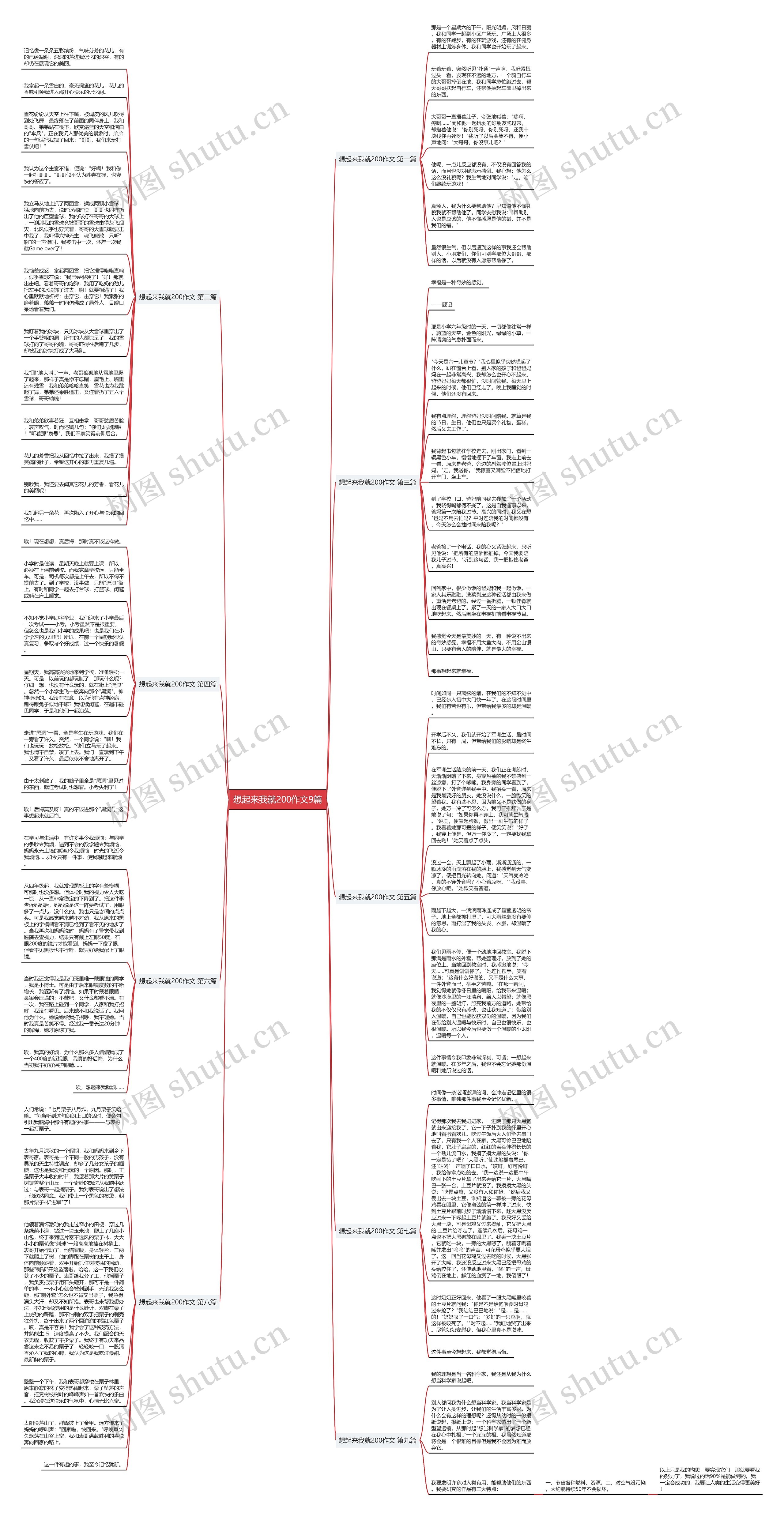 想起来我就200作文9篇思维导图