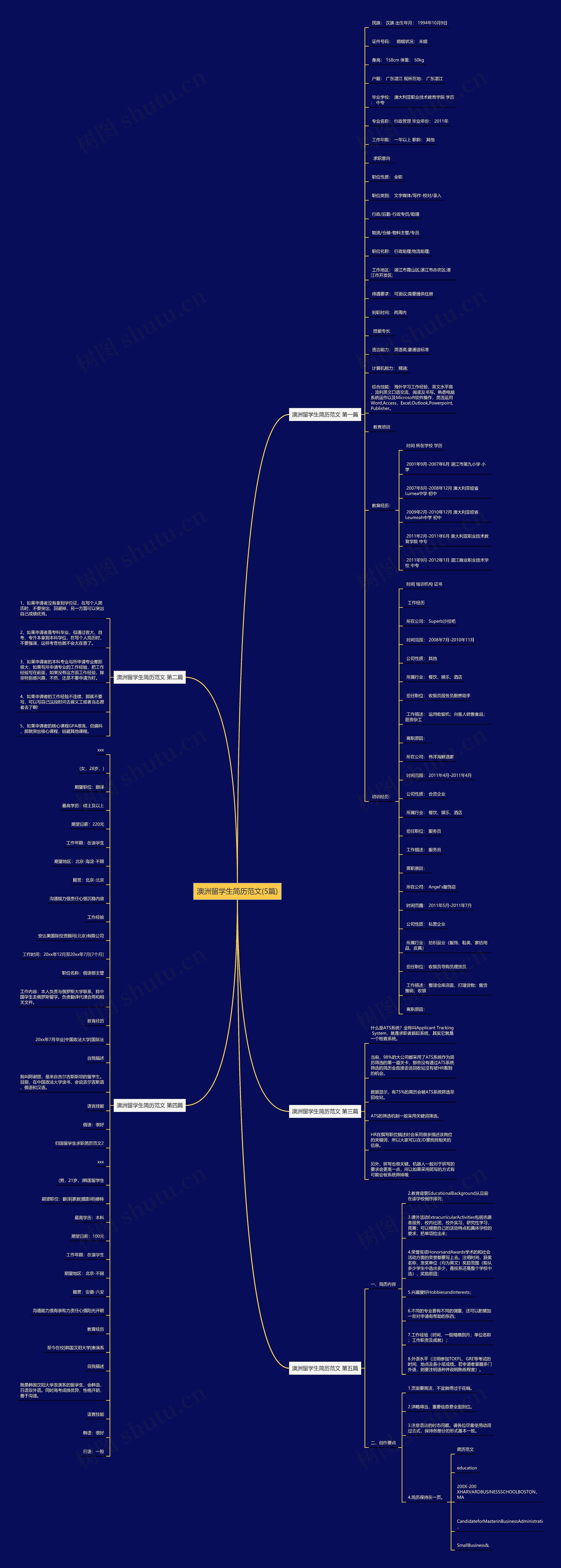 澳洲留学生简历范文(5篇)思维导图