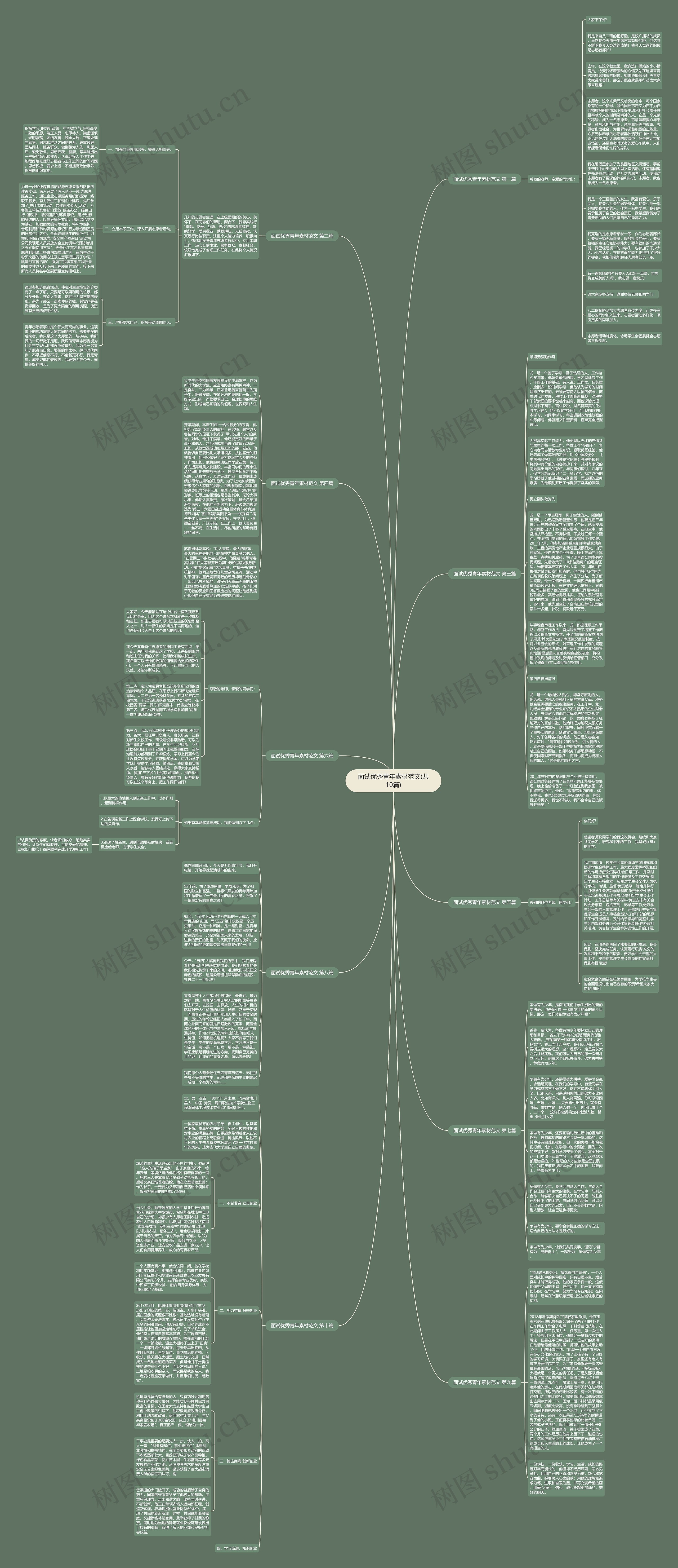 面试优秀青年素材范文(共10篇)思维导图